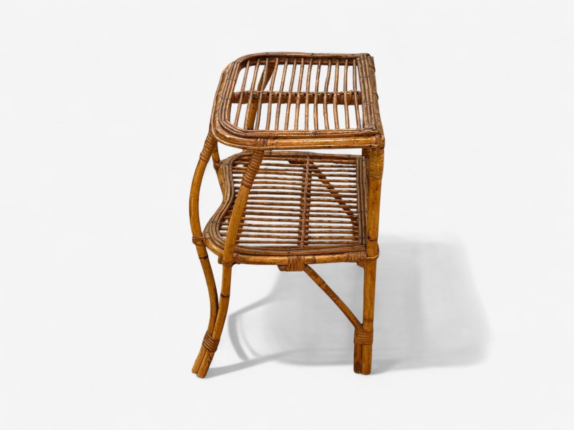 Italian Modern, Rattan, Bamboo, Cane, Side Table, Italy, 1960s For Sale 2