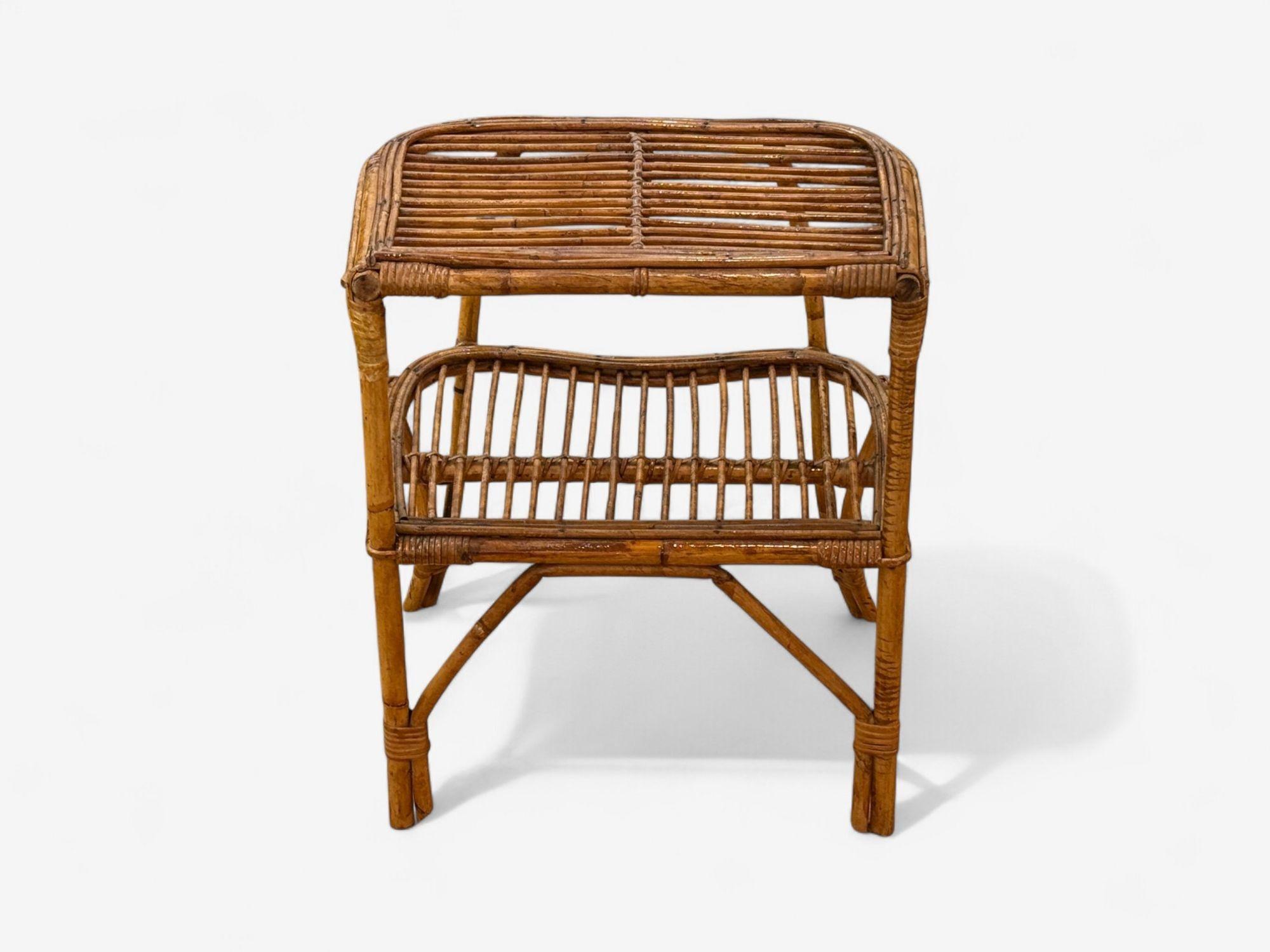 Italian Modern, Rattan, Bamboo, Cane, Side Table, Italy, 1960s For Sale 3
