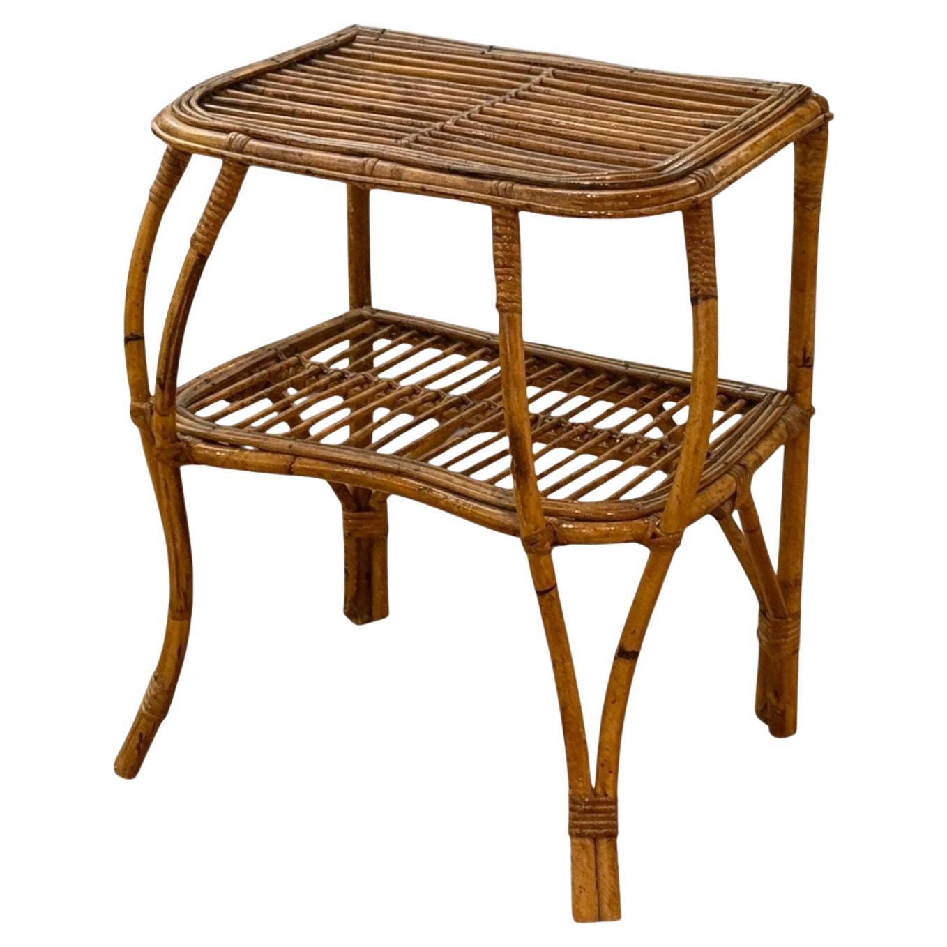 Italian Modern, Rattan, Bamboo, Cane, Side Table, Italy, 1960s For Sale