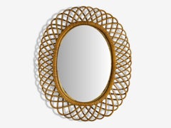 Italian Modern, Rattan, Bamboo, Wall Mirror, Italy, 1960s