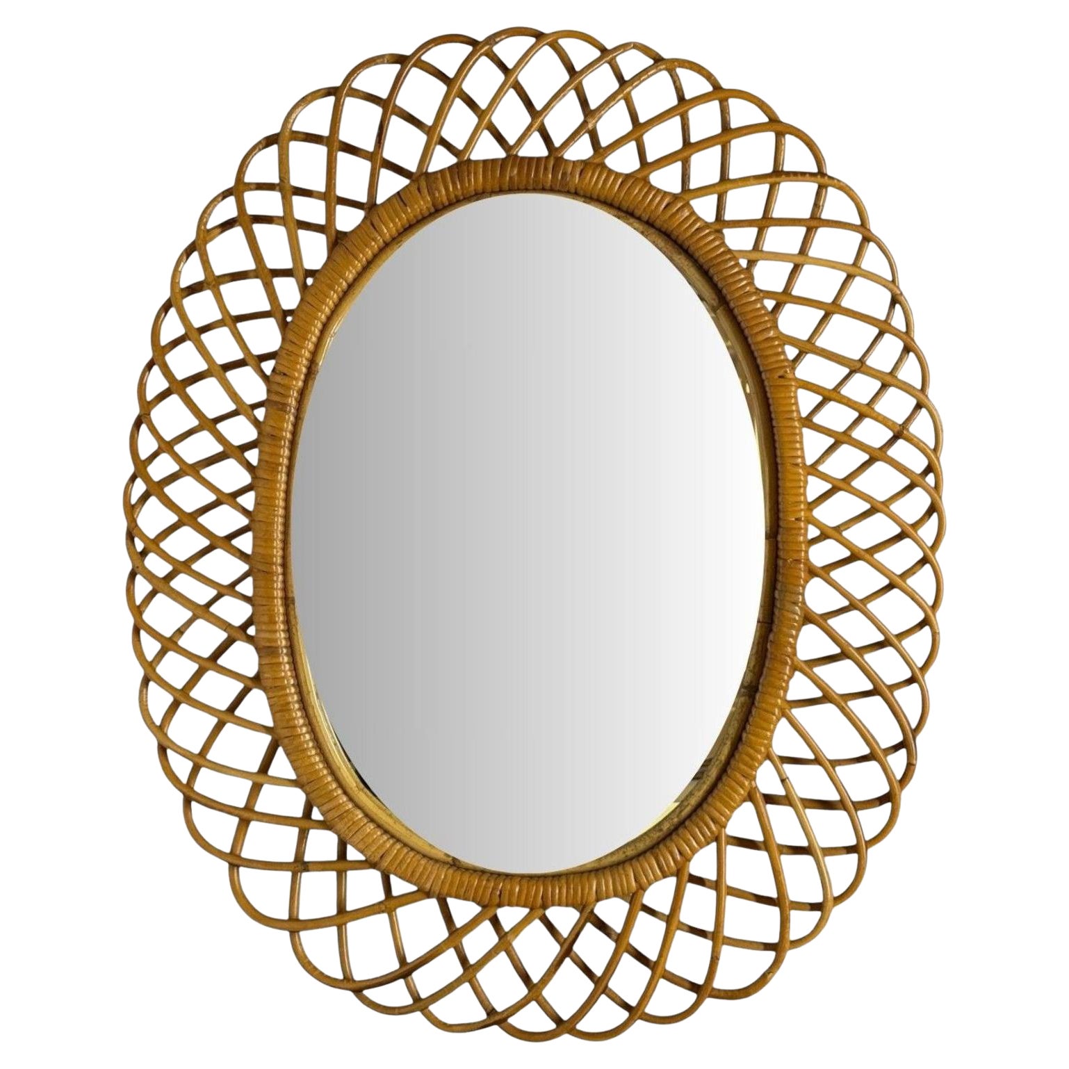 Specchio da parete italiano moderno in rattan e bambù, Italia, anni '60