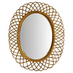 Italian Modern, Rattan, Bamboo, Wall Mirror, Italy, 1960s Italian Modern, Rattan, Bamboo, Wall Mirror, Italy, 1960s