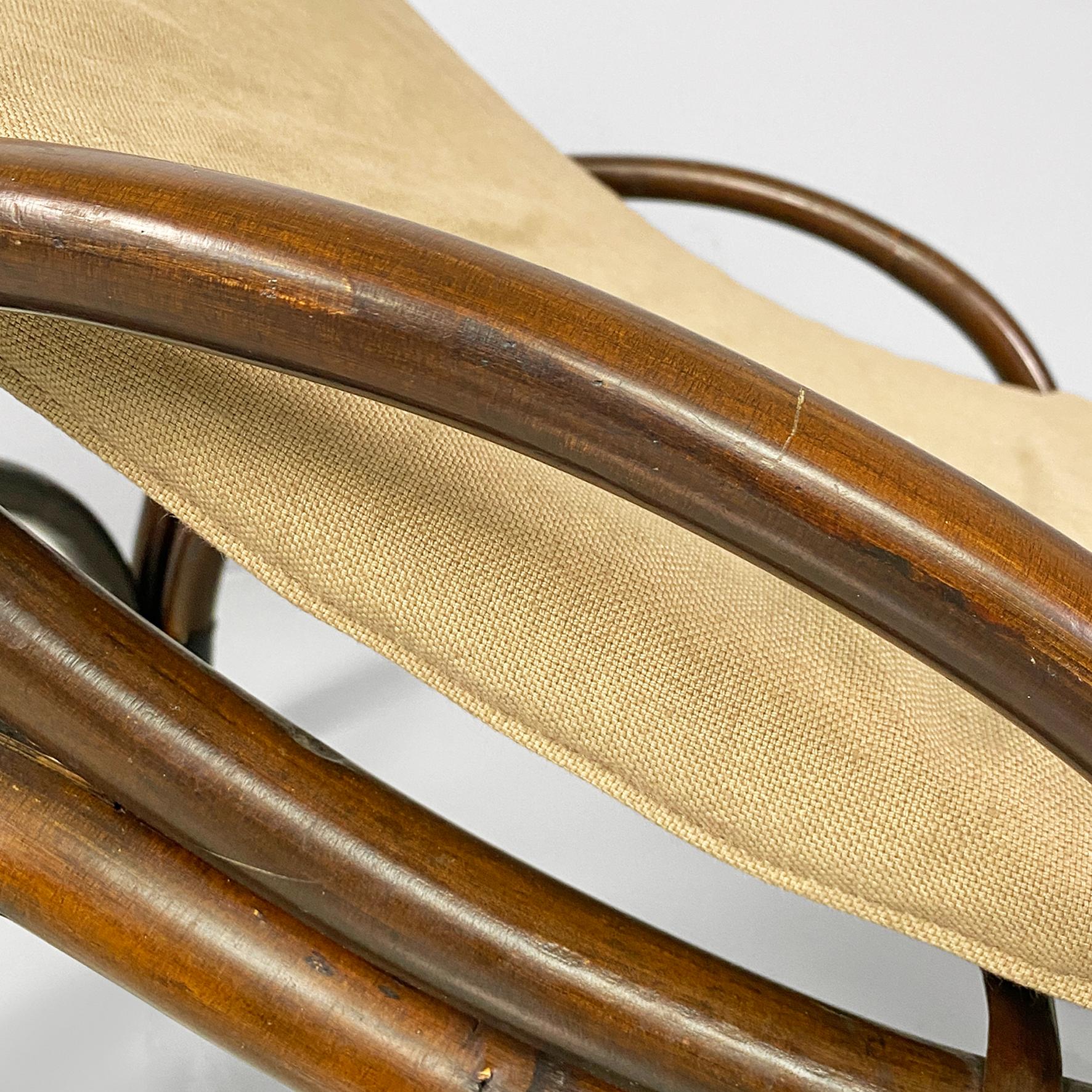 Italian modern rattan chaise longue or deckchair with cotton pillow, 1980s in vendita 3