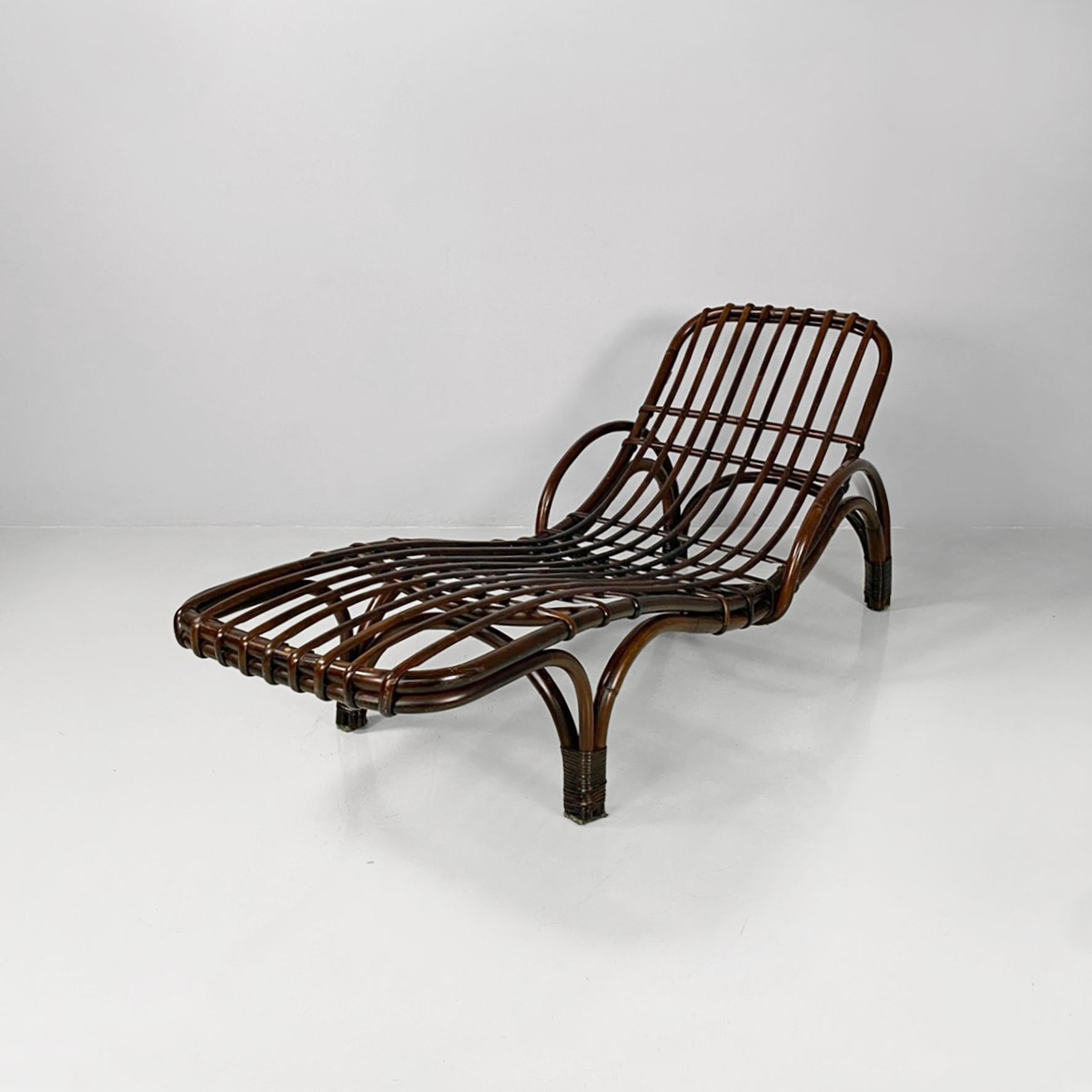 Italian modern rattan chaise longue or deckchair with cotton pillow, 1980s in vendita 6