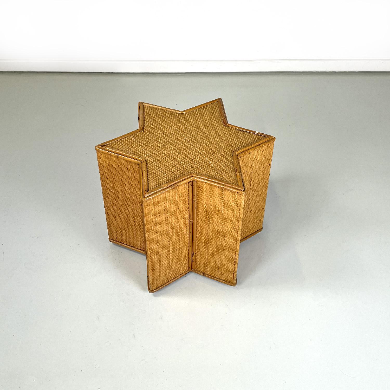 Italian modern rattan star shaped coffee table by Vivai del Sud, 1970s In Good Condition In MIlano, IT