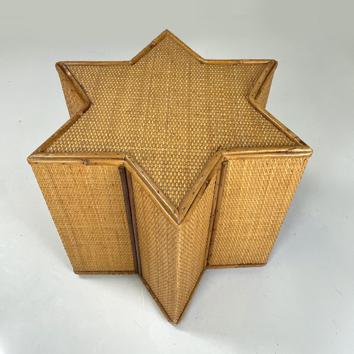 Late 20th Century Italian modern rattan star shaped coffee table by Vivai del Sud, 1970s