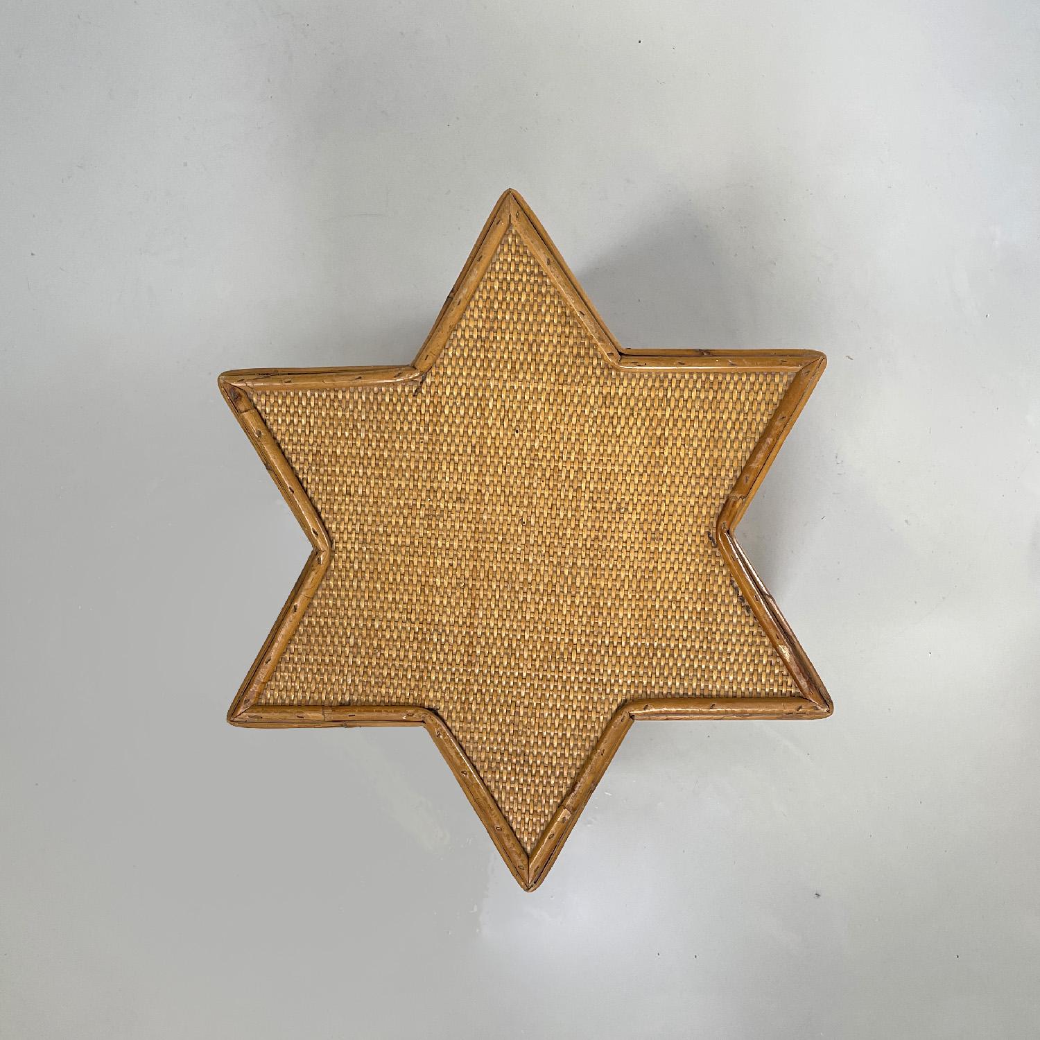 Metal Italian modern rattan star shaped coffee table by Vivai del Sud, 1970s