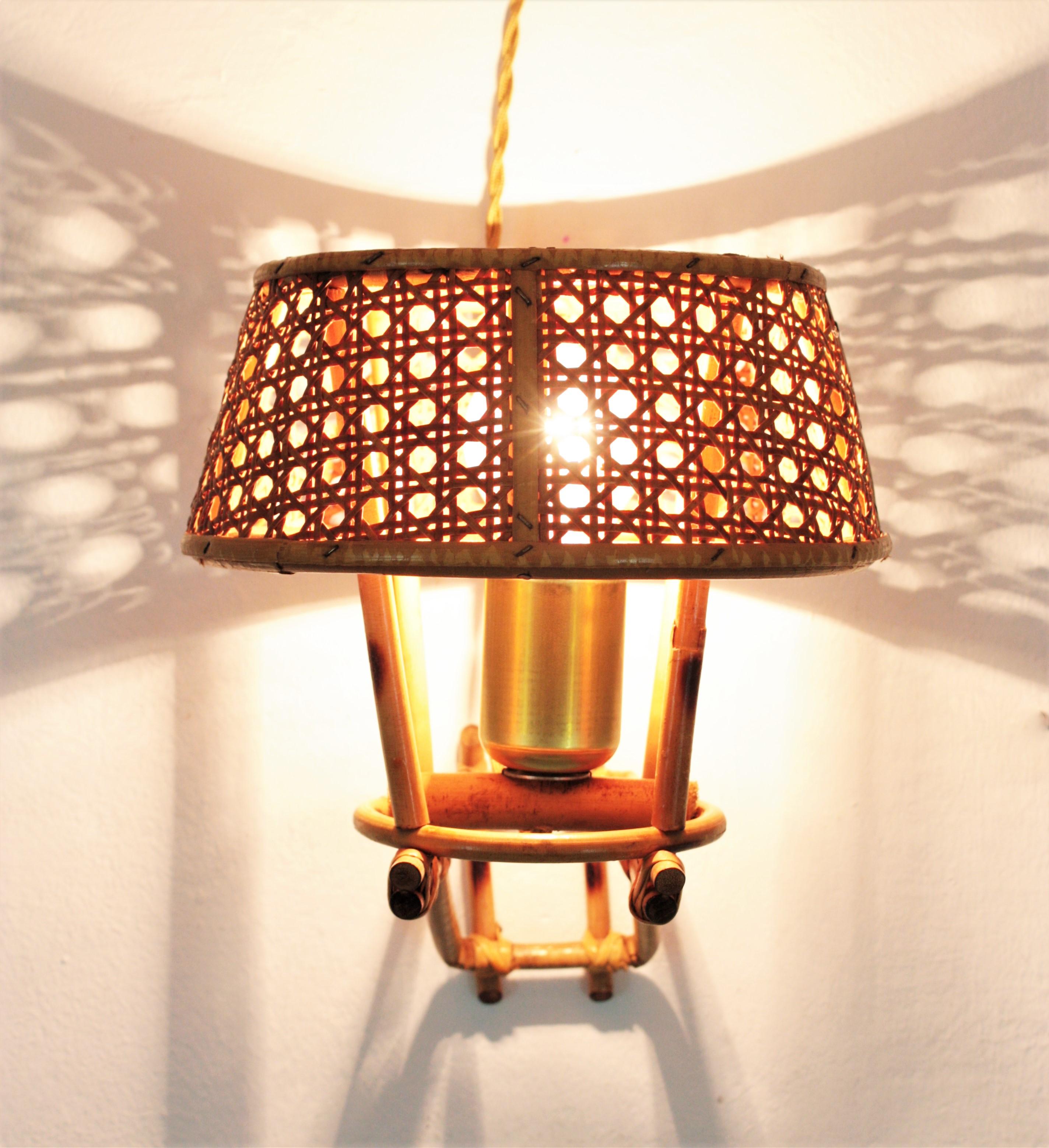 Italian Modern Rattan Wall Lights with Woven Wicker Shades 3