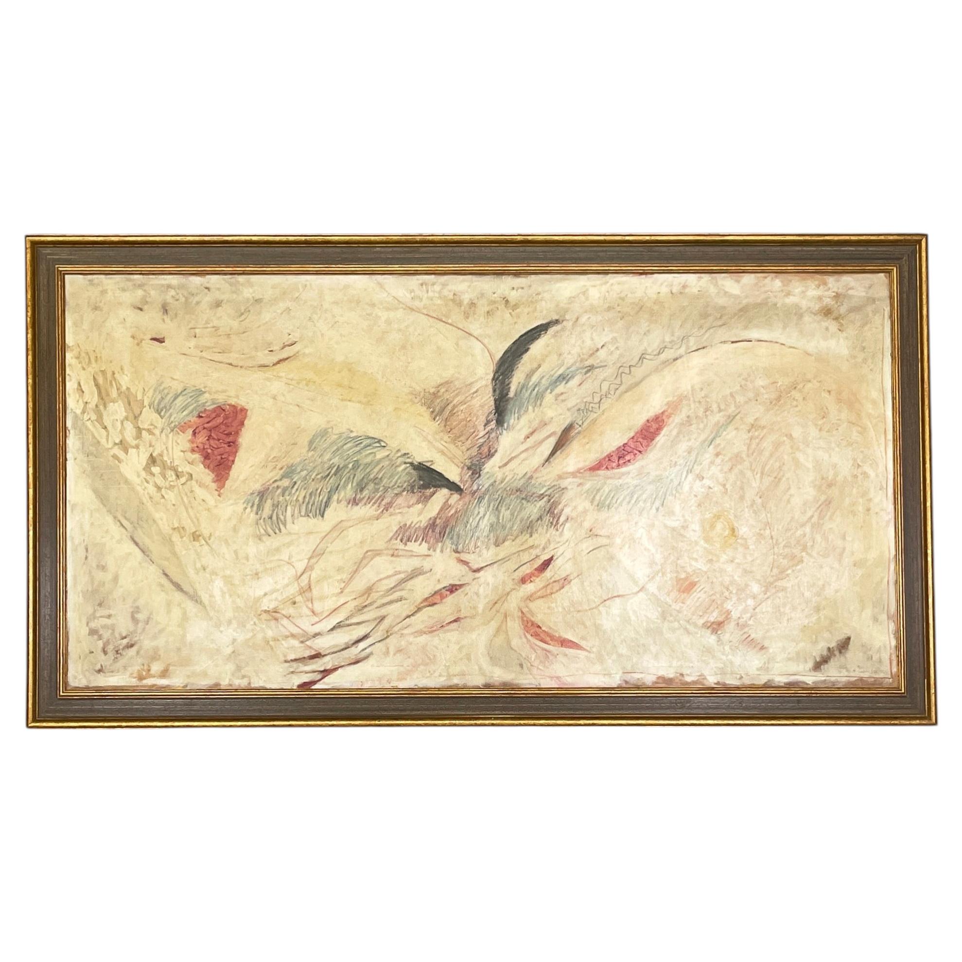 Italian modern rectangular abstract mixed media painting, 1982 For Sale