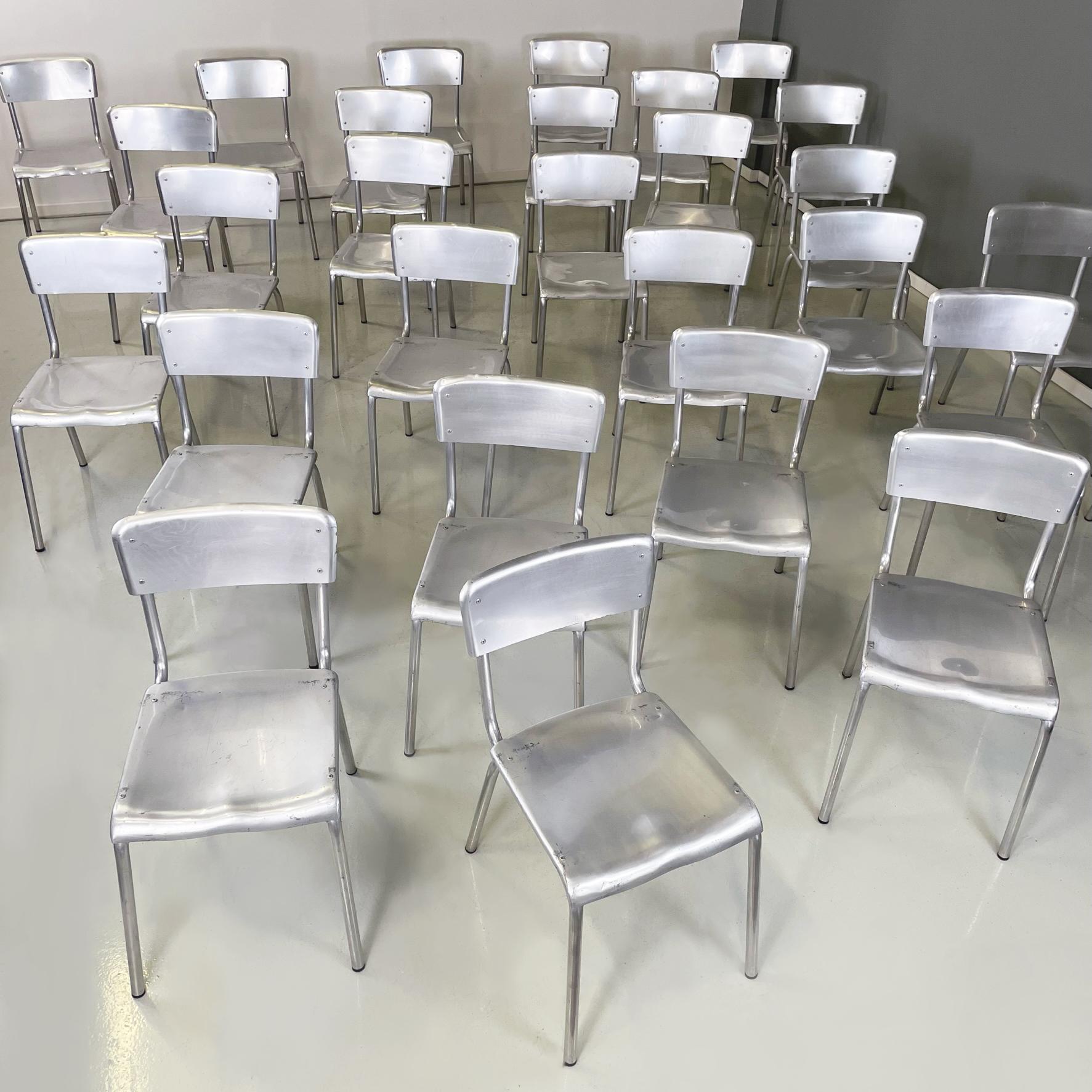 Aluminum Italian modern rectangular aluminium stackable chairs, 1980s