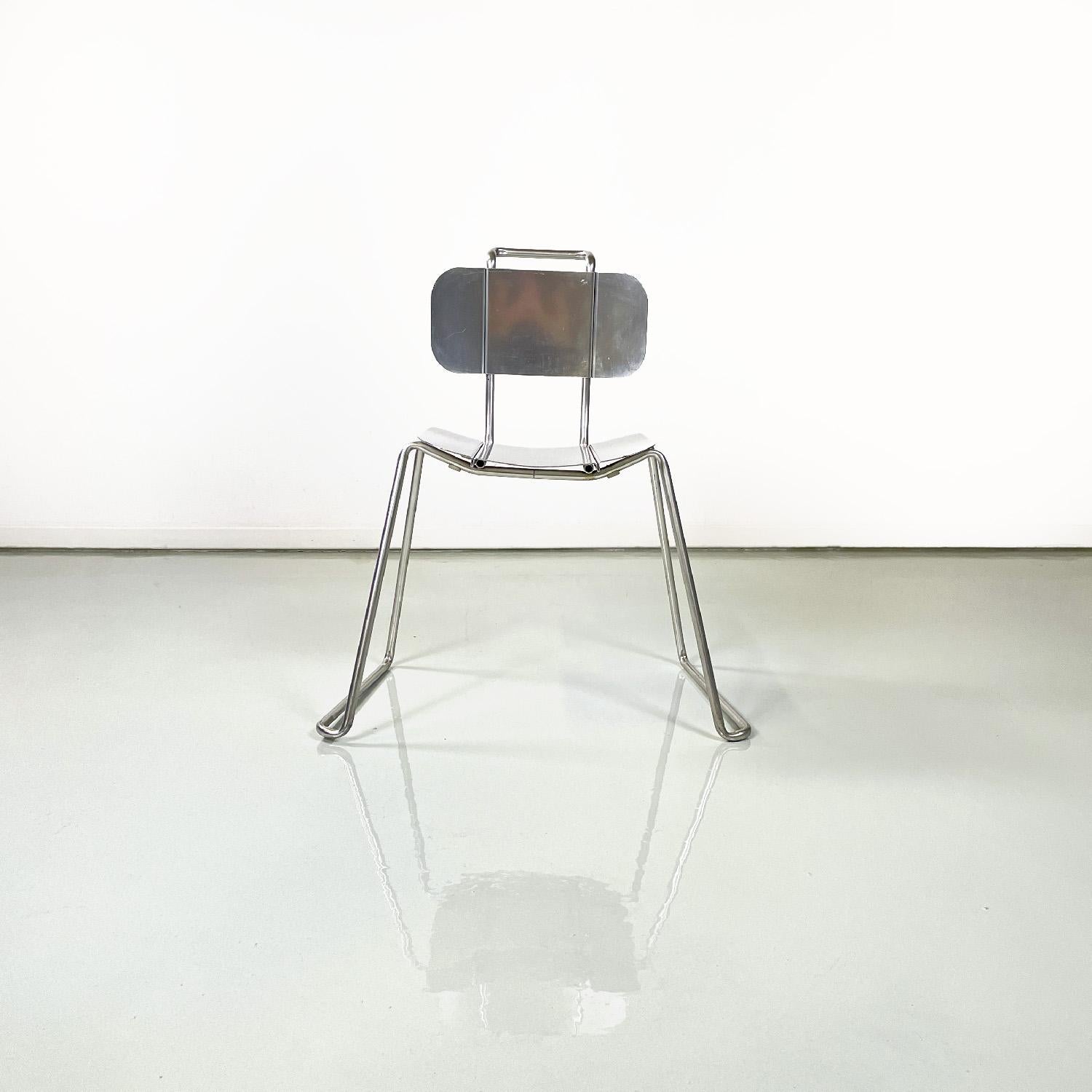 Modern Italian modern rectangular aluminum chair, 1980s For Sale