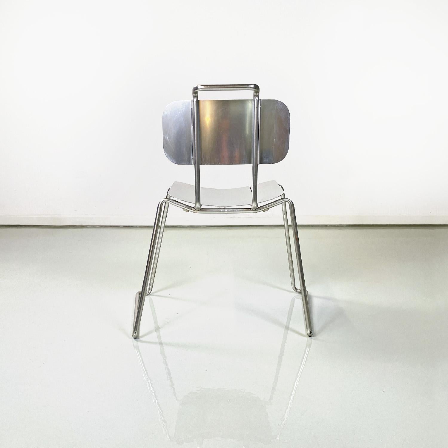 Italian modern rectangular aluminum chair, 1980s In Good Condition For Sale In MIlano, IT