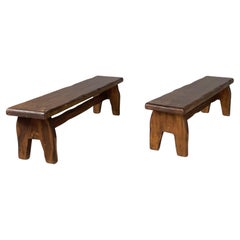Italian modern rectangular benches in wood, 1970s