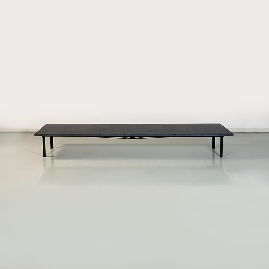 Italian modern rectangular black metal and sandstone long bench, 1970s
Large bench with black metal frame with rod parts and square section legs and top entirely in sandstone, rectangular in shape.
1970 approx.
Good condition, few signs of the