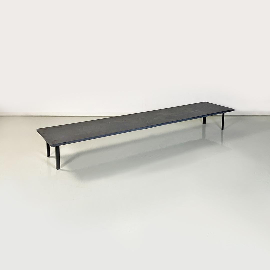 Italian Modern Rectangular Black Metal and Sandstone Long Bench, 1970s In Good Condition In MIlano, IT