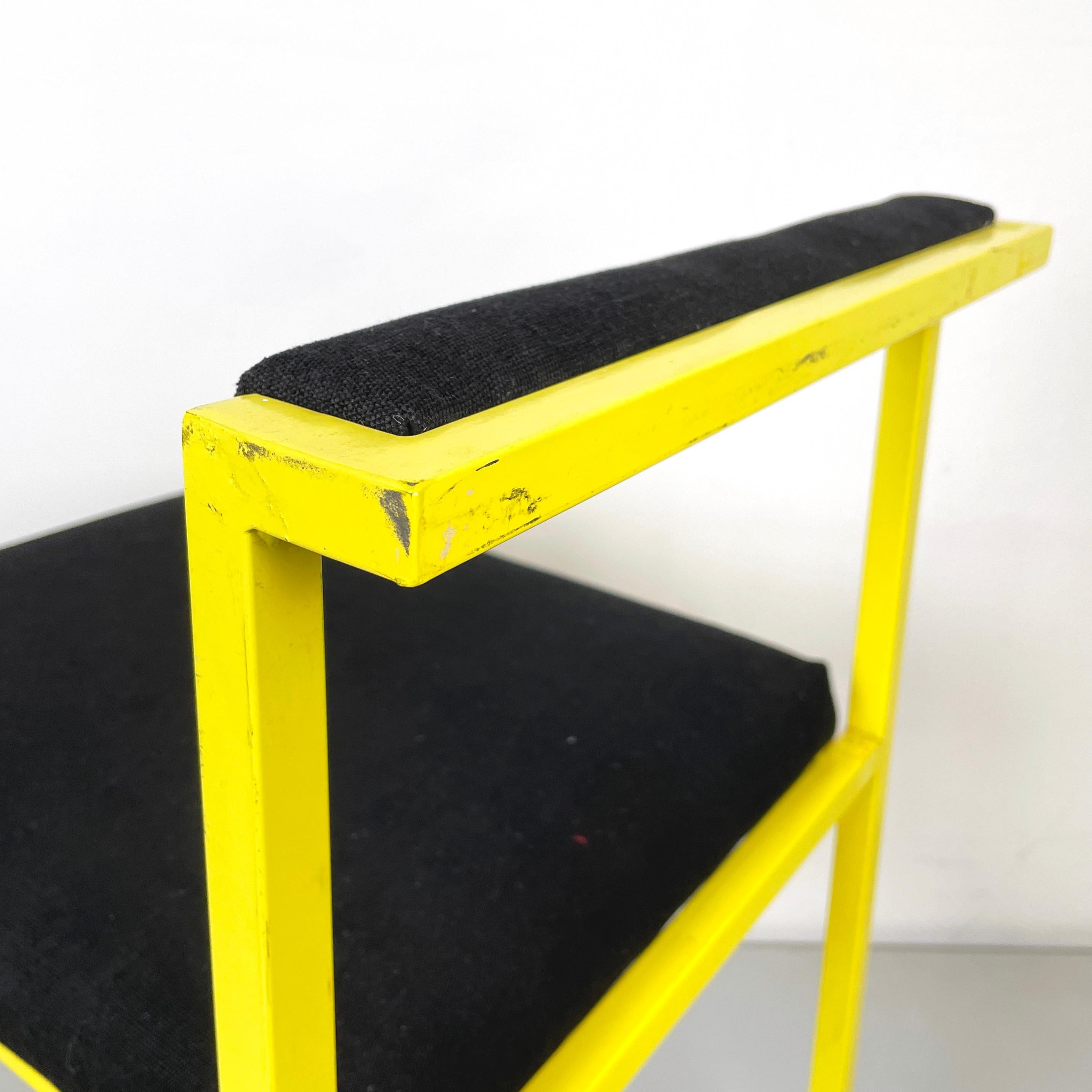 Italian modern Rectangular chair with black fabric and yellow metal, 1980s For Sale 4
