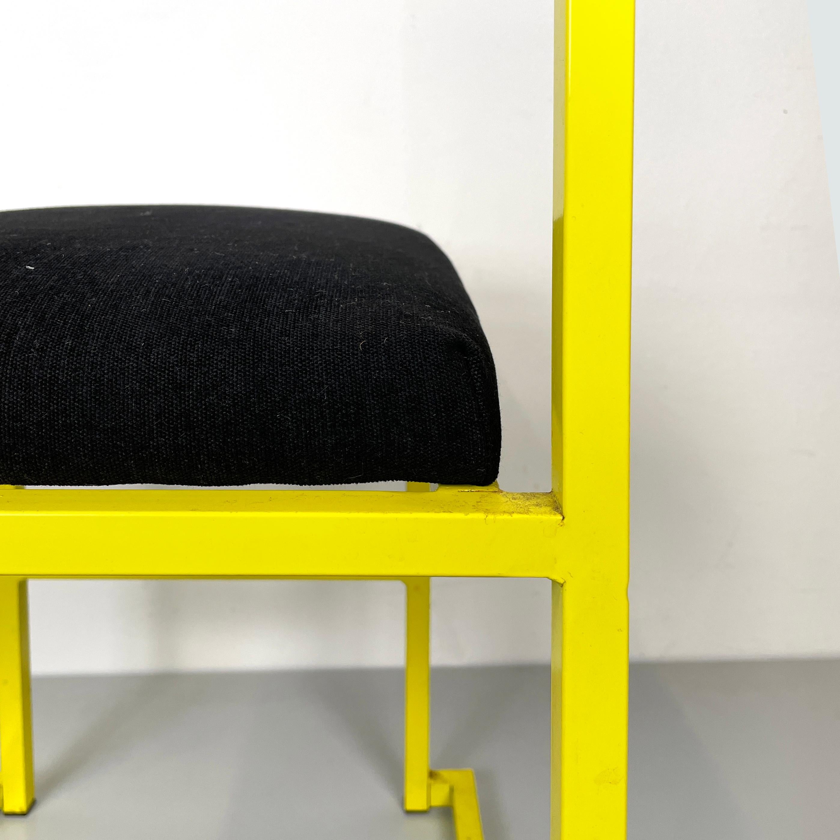 Italian modern Rectangular chair with black fabric and yellow metal, 1980s For Sale 5