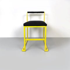 Italian modern rectangular chair with black fabric and yellow metal, 1980s