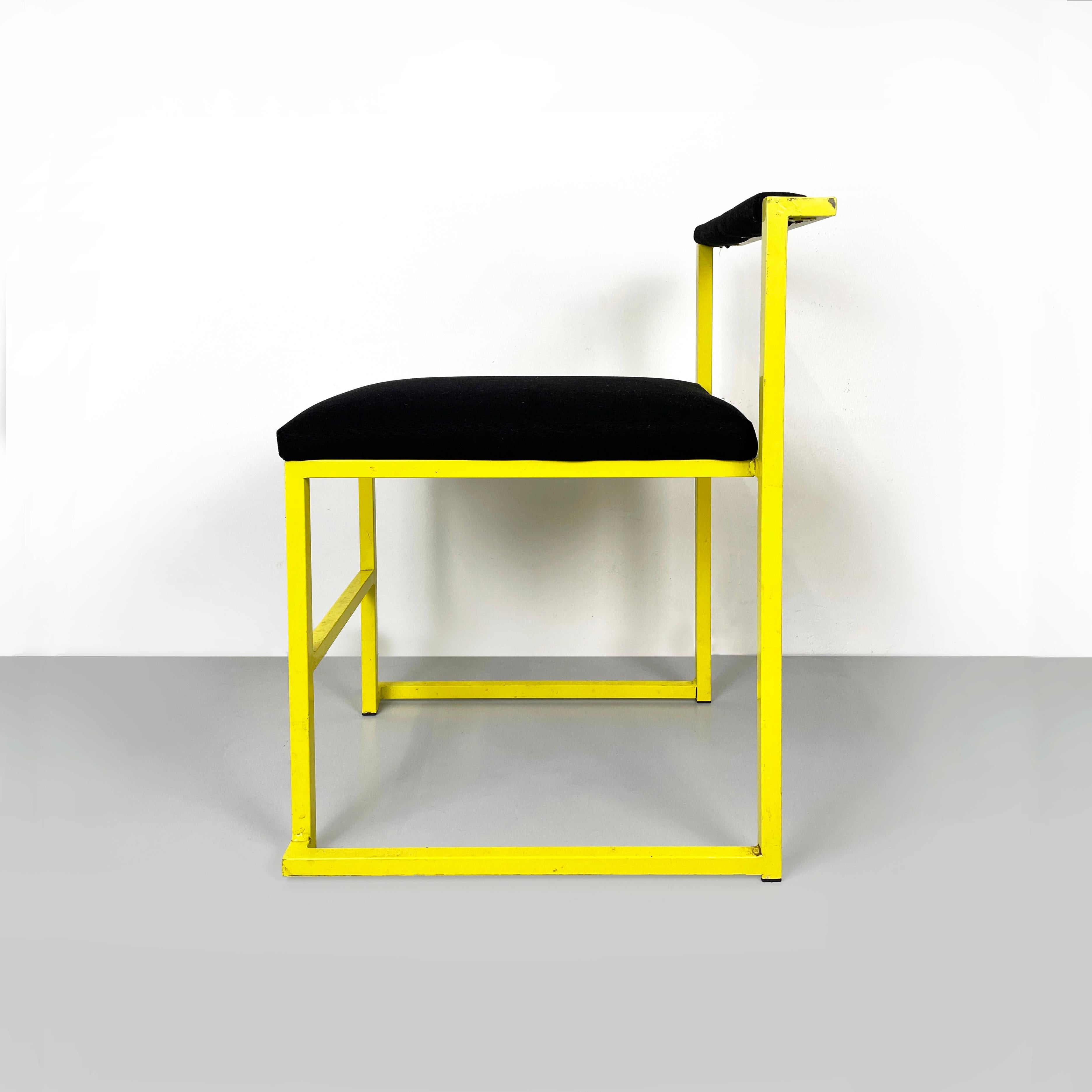 Modern Italian modern Rectangular chair with black fabric and yellow metal, 1980s For Sale