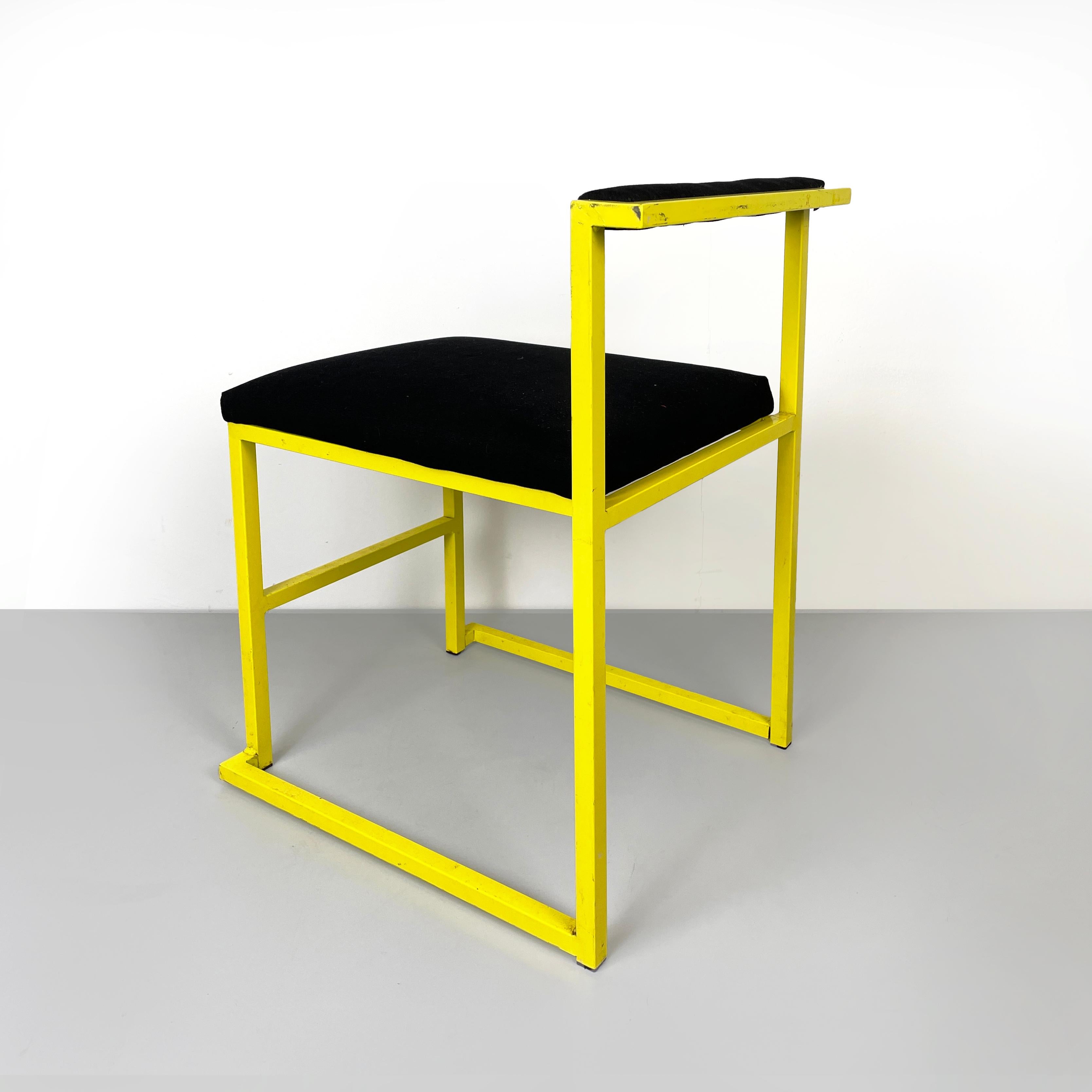 Italian modern Rectangular chair with black fabric and yellow metal, 1980s In Good Condition For Sale In MIlano, IT