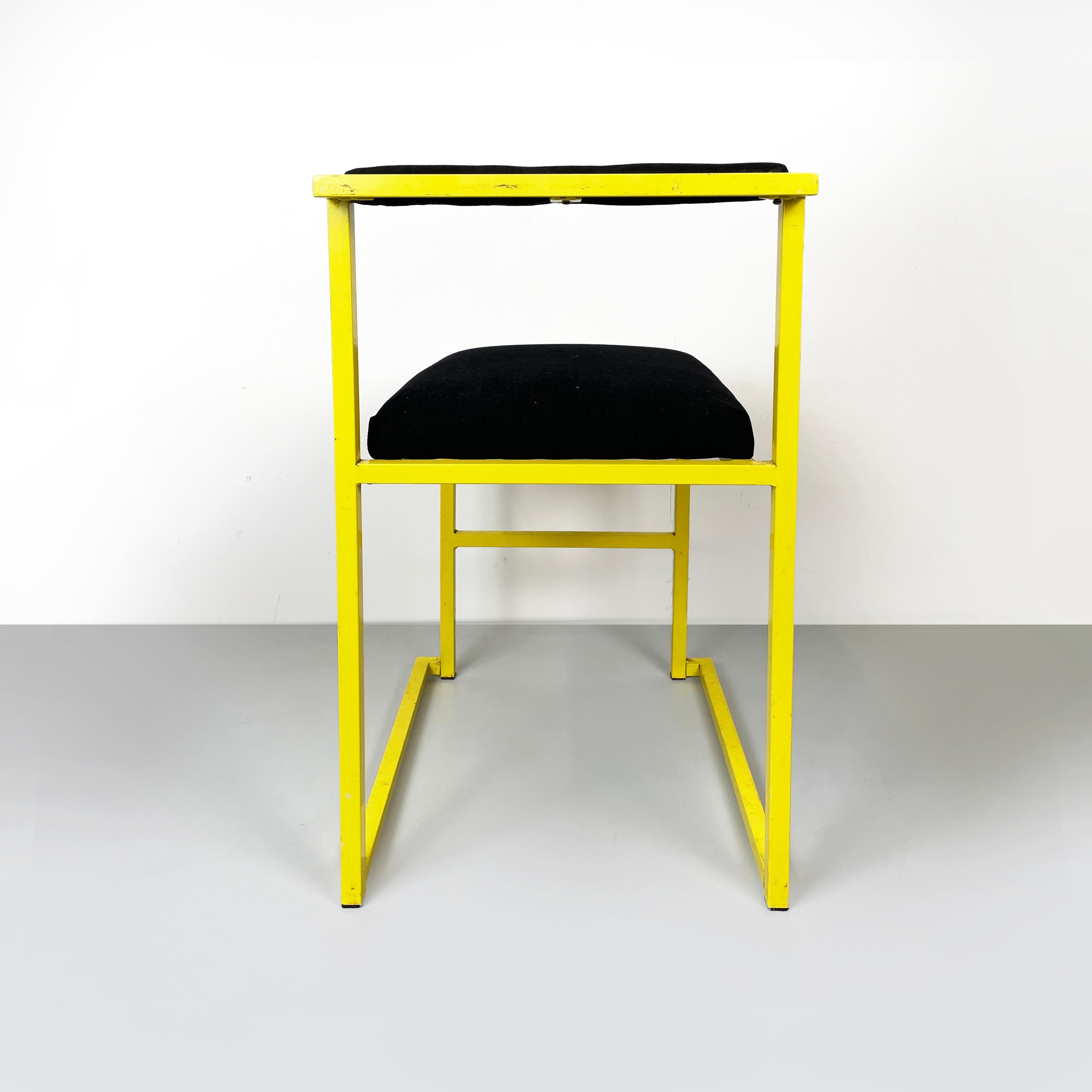 Late 20th Century Italian modern Rectangular chair with black fabric and yellow metal, 1980s For Sale