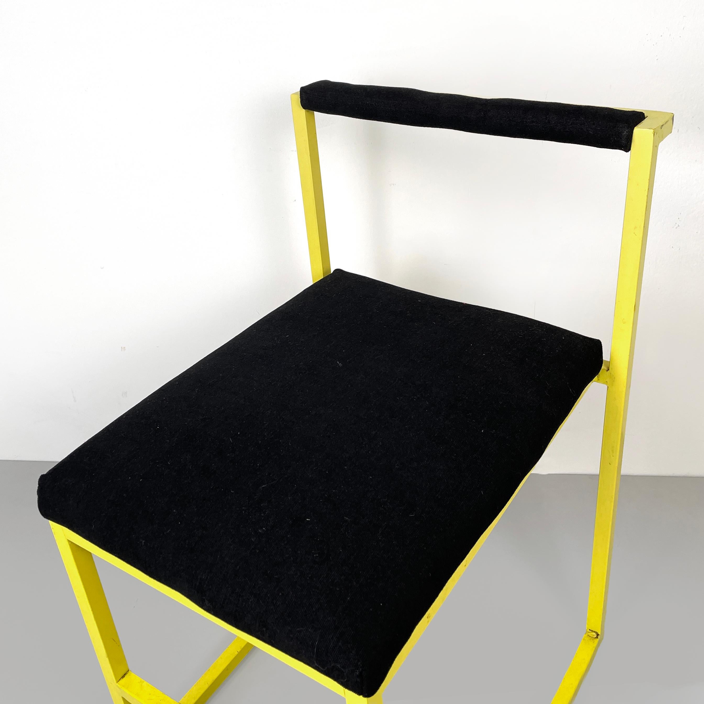 Metal Italian modern Rectangular chair with black fabric and yellow metal, 1980s For Sale