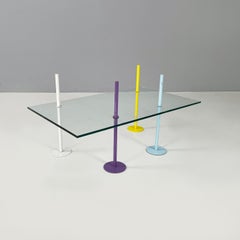 Italian modern Rectangular Coffe table in glass and colored metal rods, 1980s