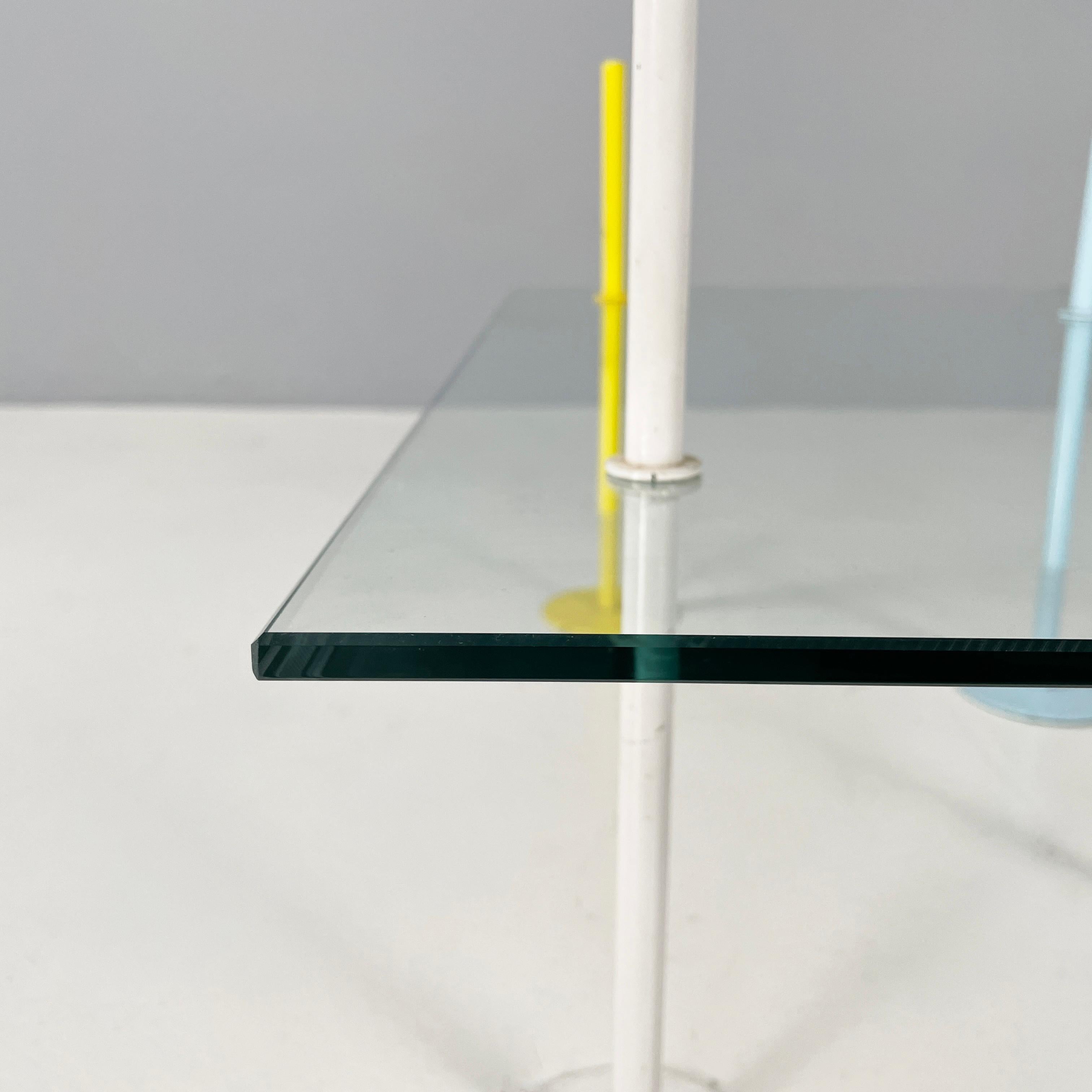 Metal Italian modern Rectangular Coffe table in glass and colored metal rods, 1980s For Sale