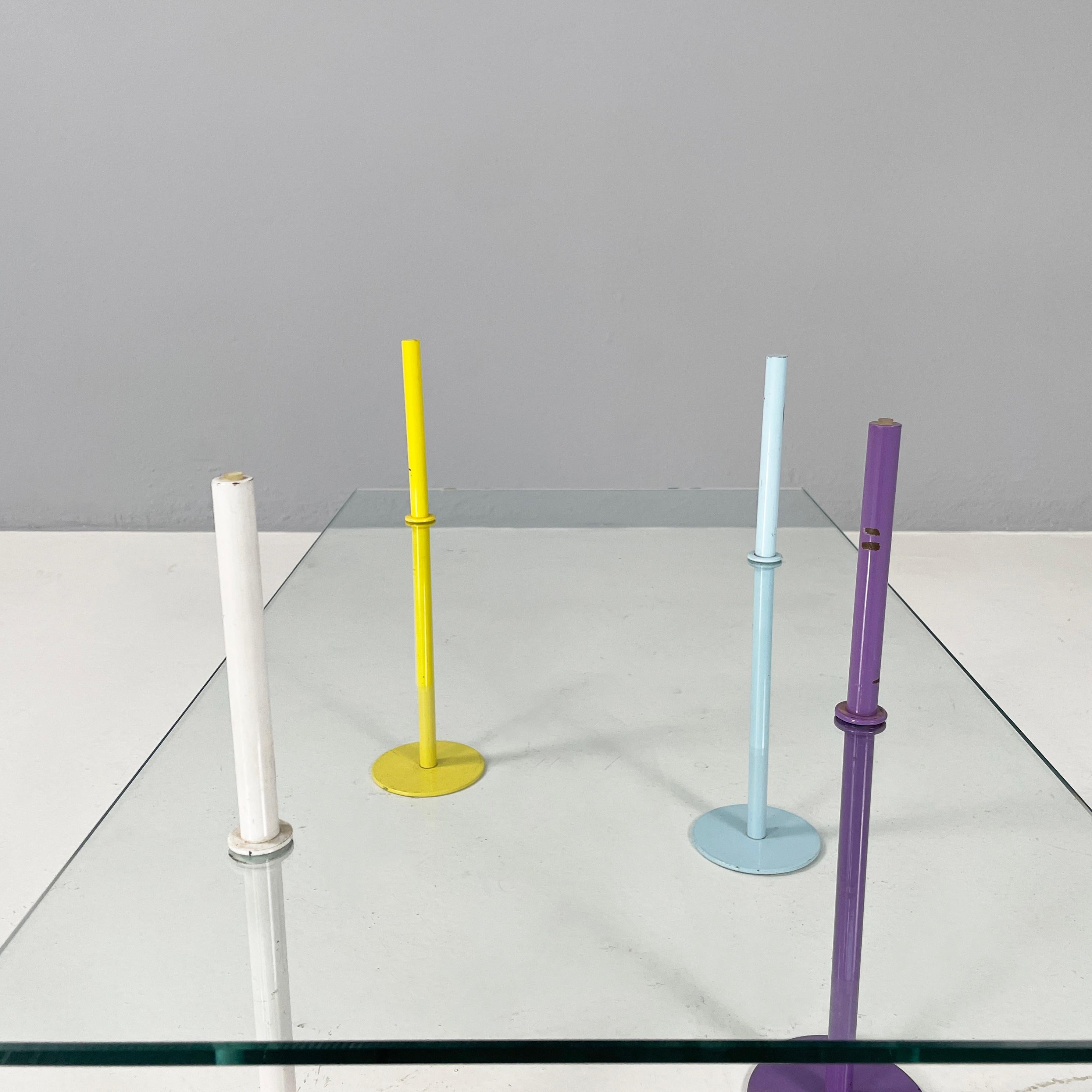 Italian modern Rectangular Coffe table in glass and colored metal rods, 1980s For Sale 2