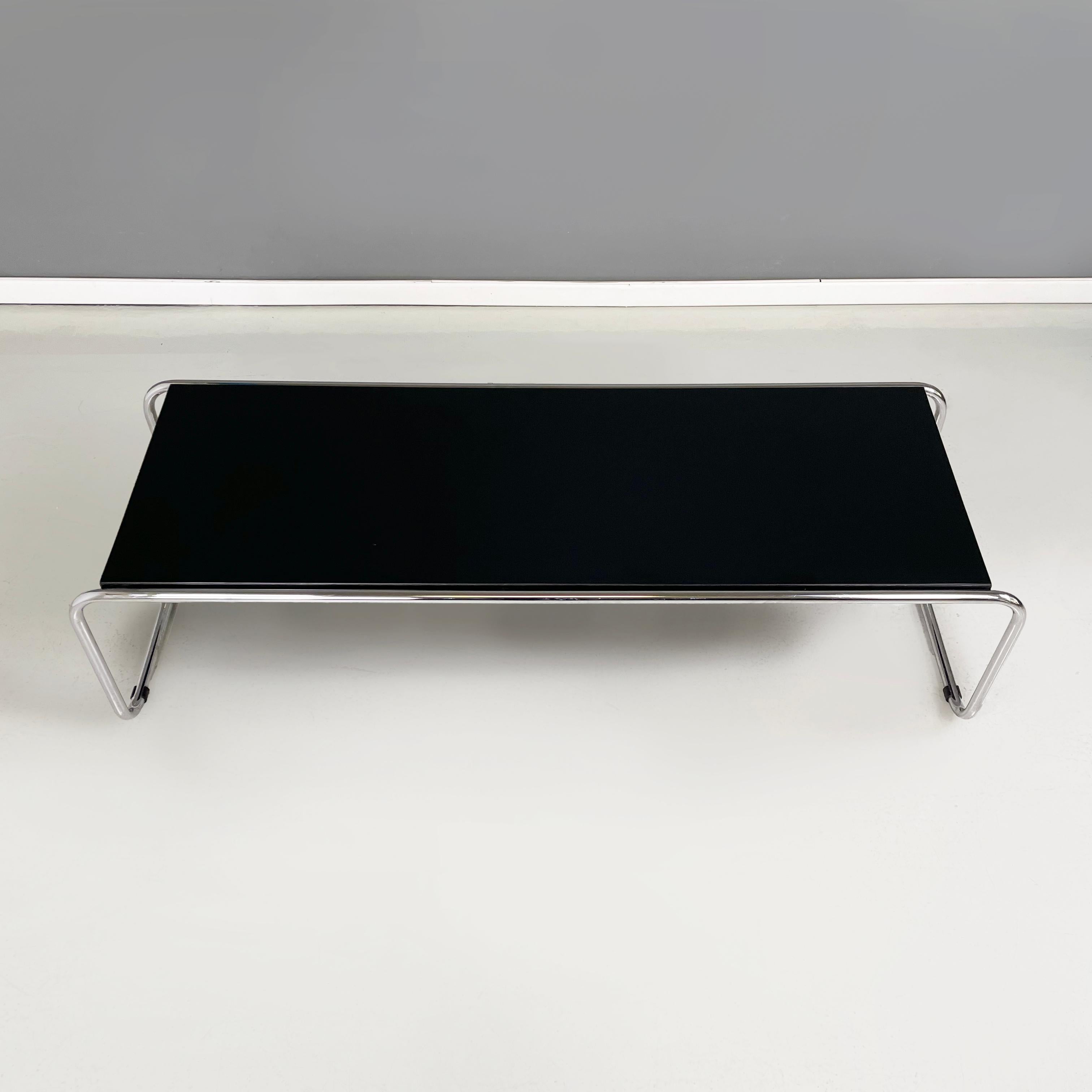 Modern Italian modern Rectangular coffee table Laccio in black formica and steel, 1980s