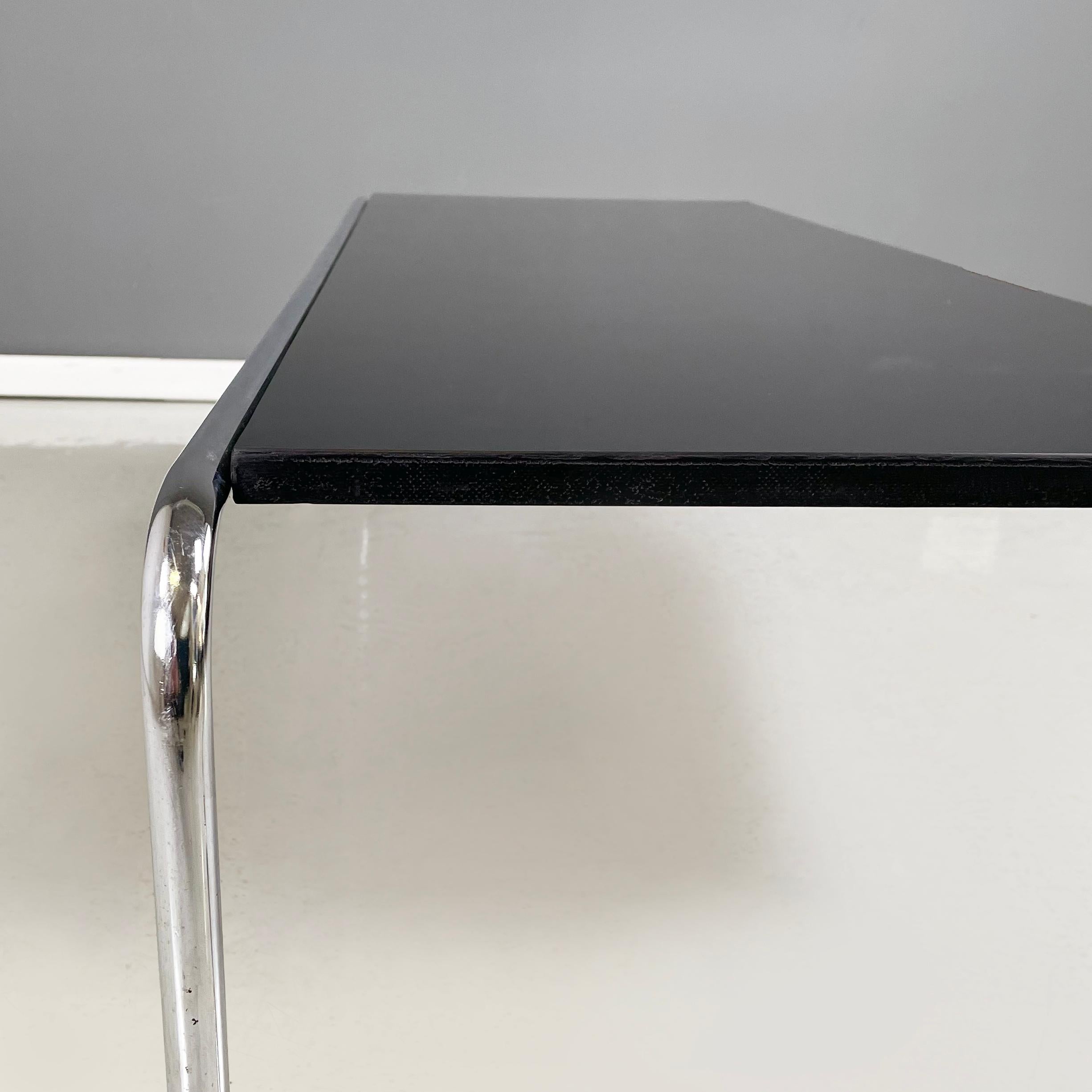 Steel Italian modern Rectangular coffee table Laccio in black formica and steel, 1980s