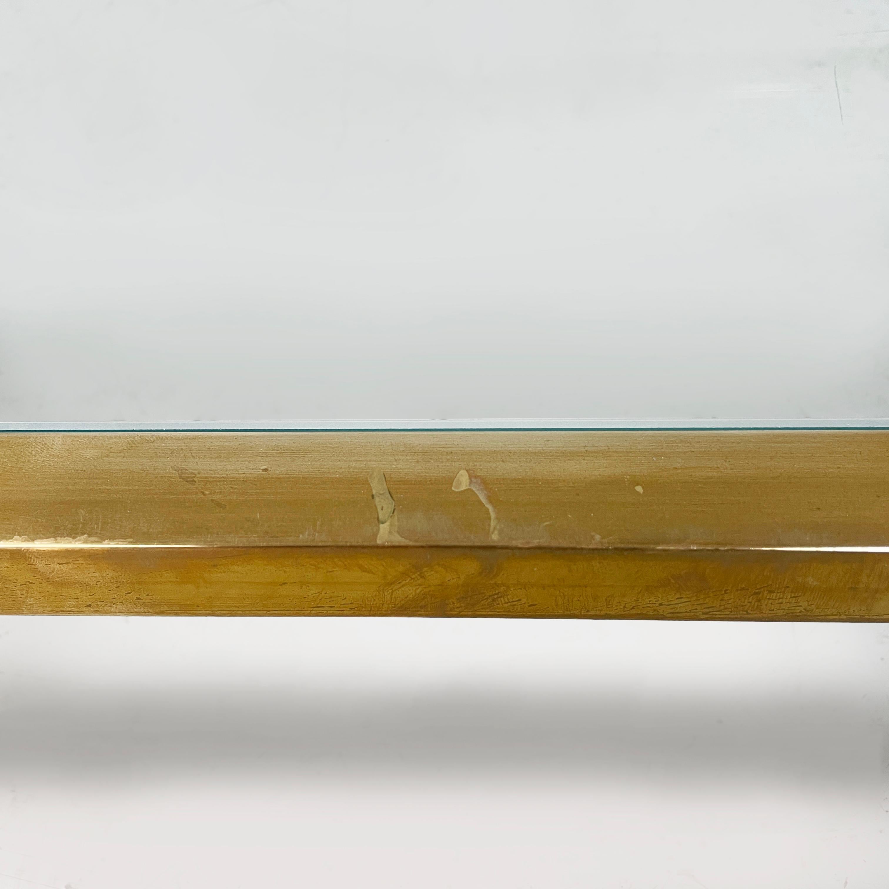 Italian modern Rectangular coffee table with 2 shelves in brass and glass, 1970s 4