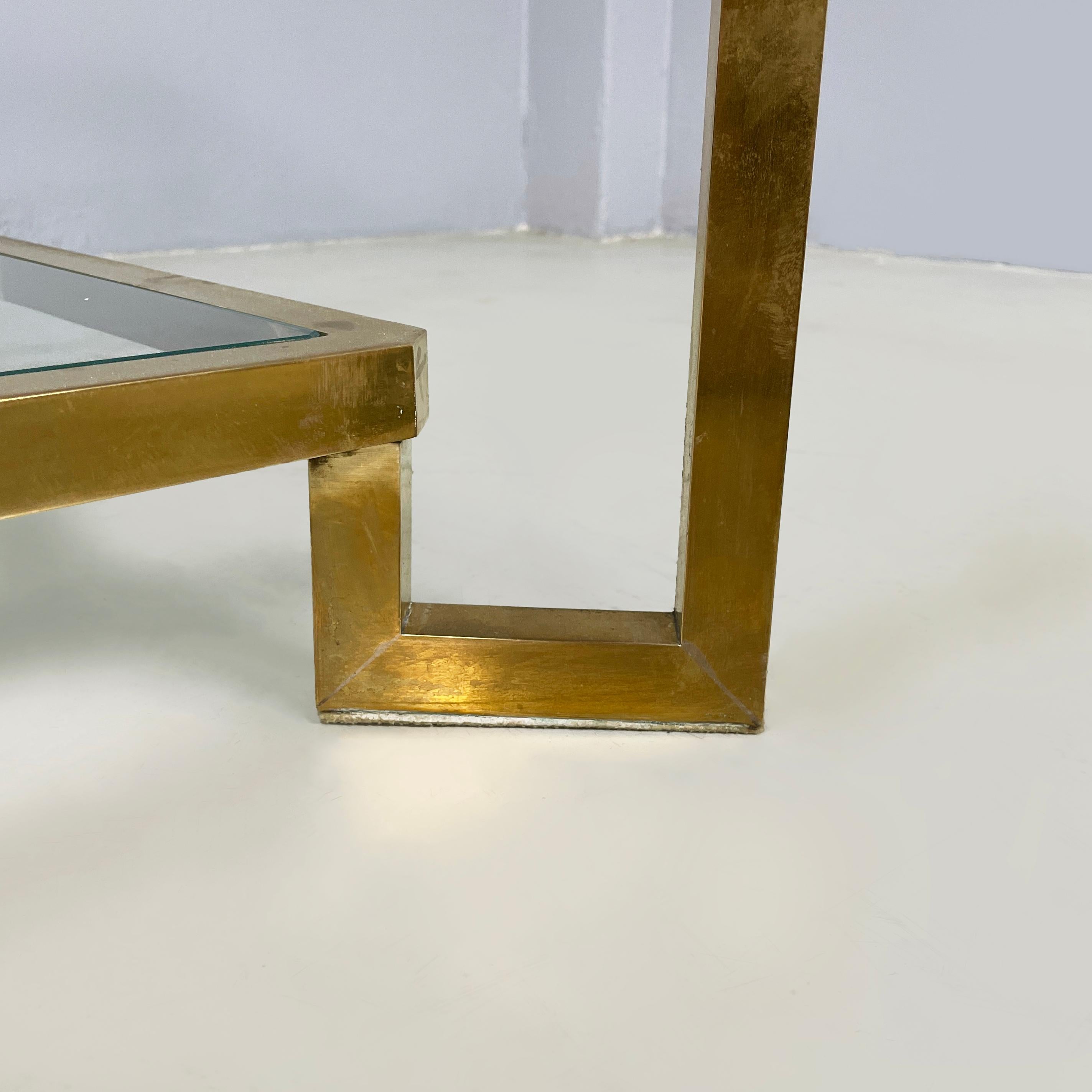 Italian modern Rectangular coffee table with 2 shelves in brass and glass, 1970s 7