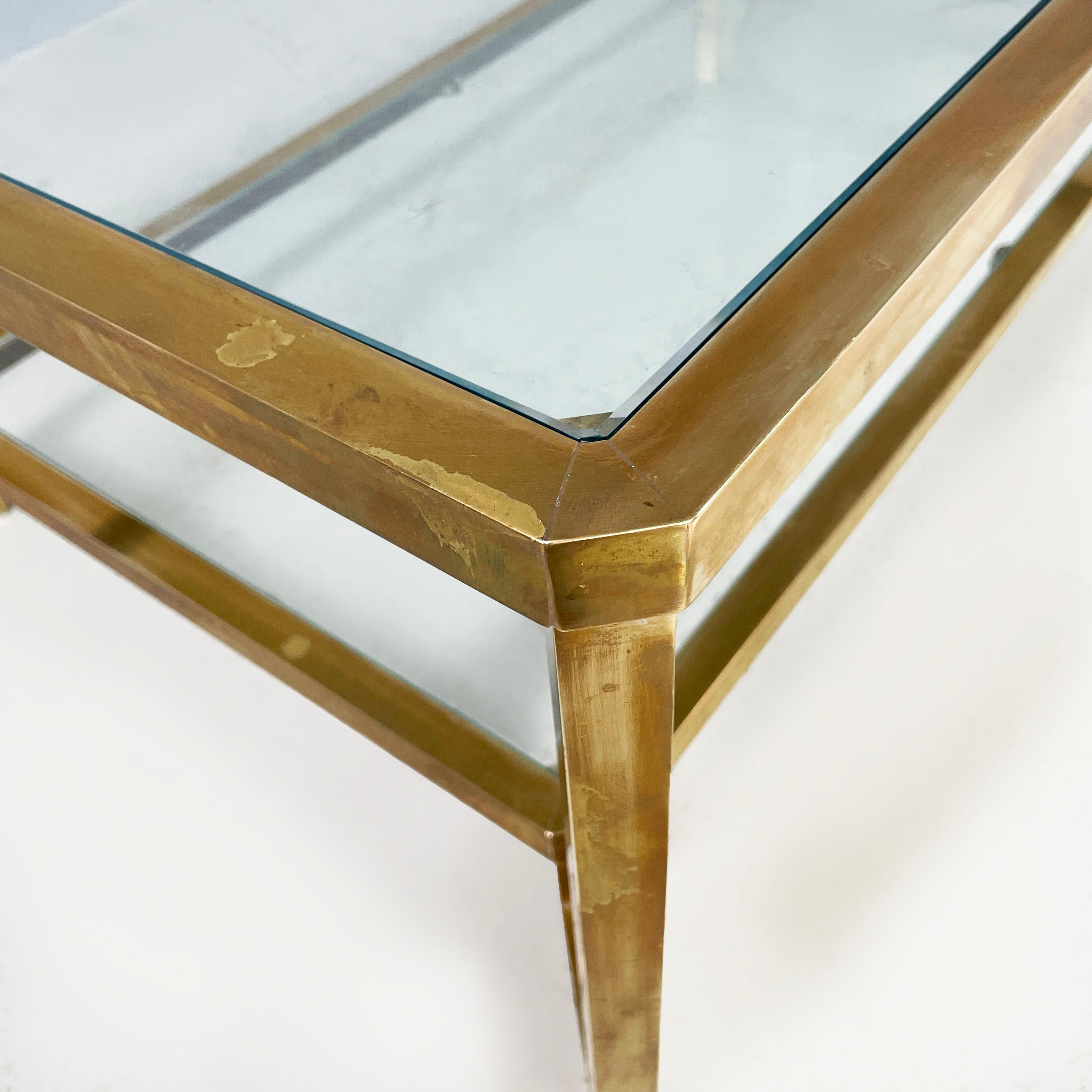 Italian modern Rectangular coffee table with 2 shelves in brass and glass, 1970s In Fair Condition In MIlano, IT
