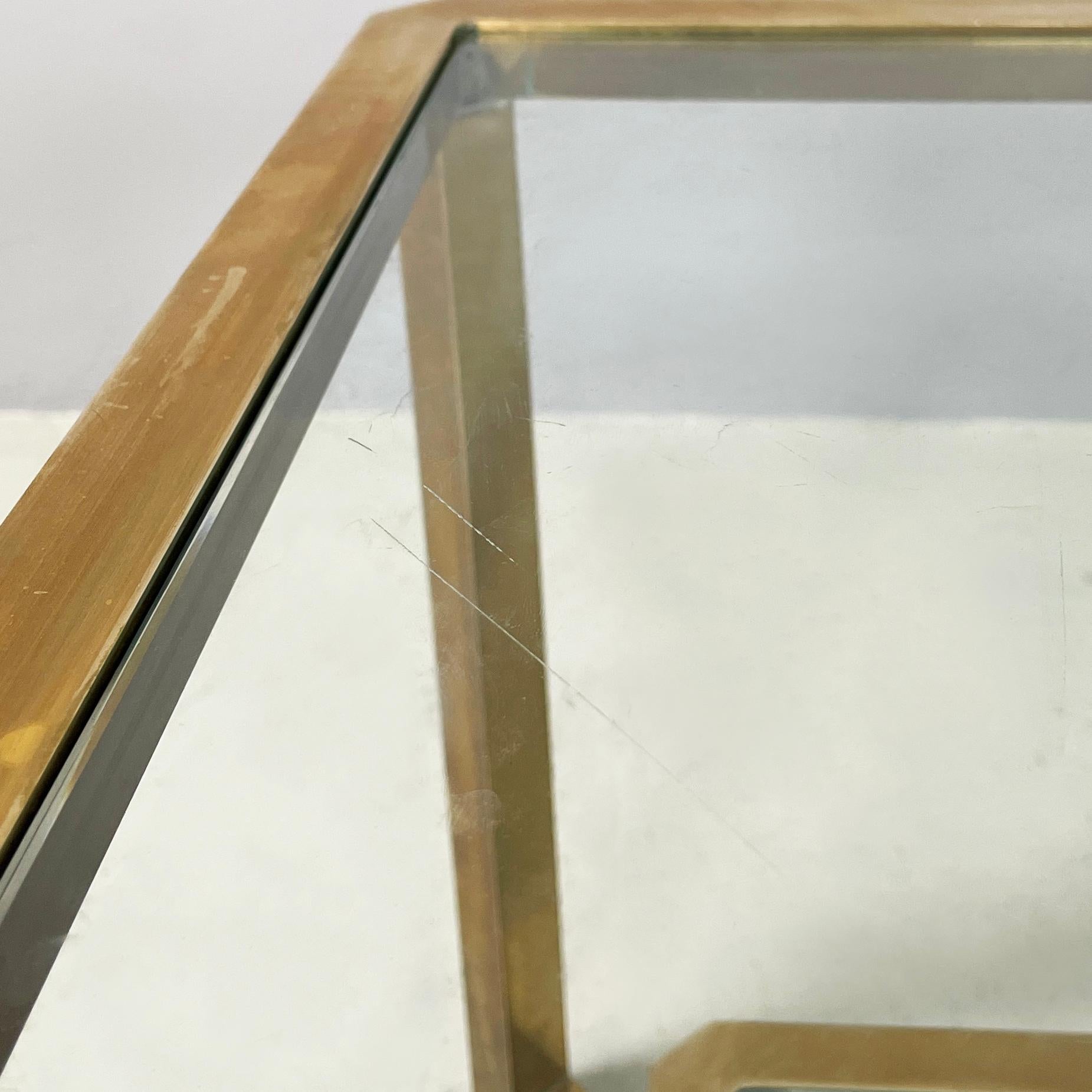 Italian modern Rectangular coffee table with 2 shelves in brass and glass, 1970s 2
