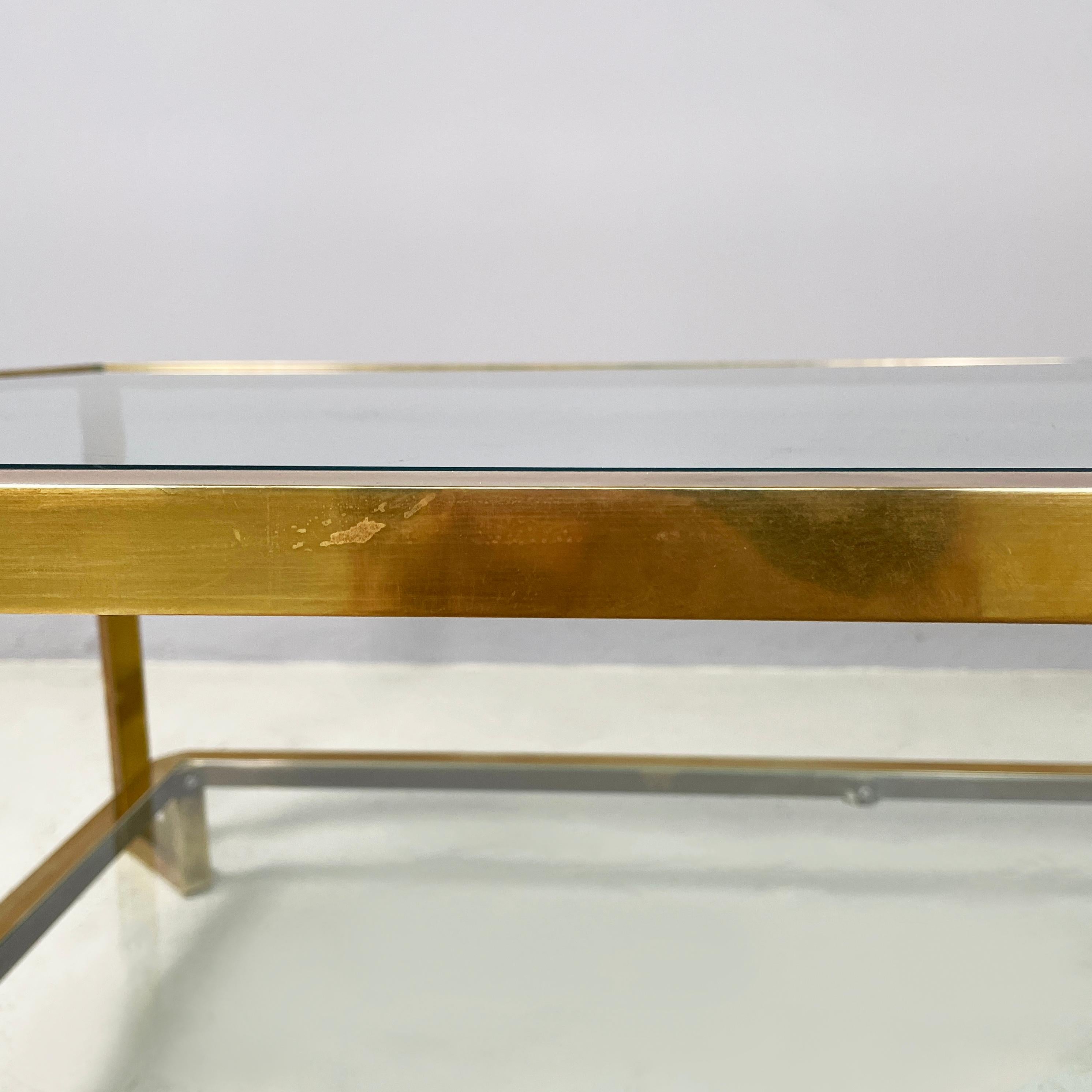 Italian modern Rectangular coffee table with 2 shelves in brass and glass, 1970s 3