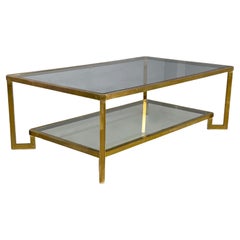 Italian modern Rectangular coffee table with 2 shelves in brass and glass, 1970s