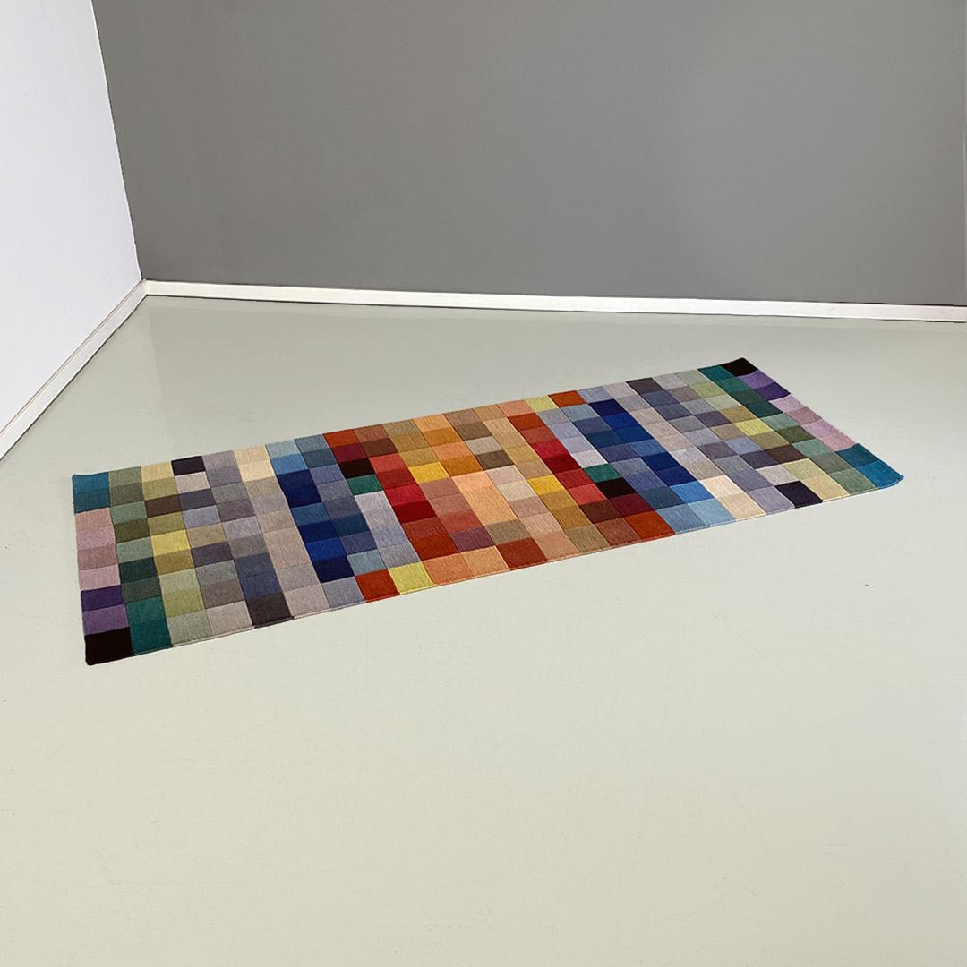 Modern Italian modern rectangular colored carpet with checked pattern, 1990s For Sale