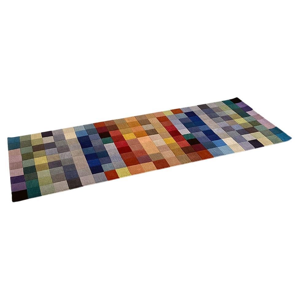 Italian modern rectangular colored carpet with checked pattern, 1990s For Sale