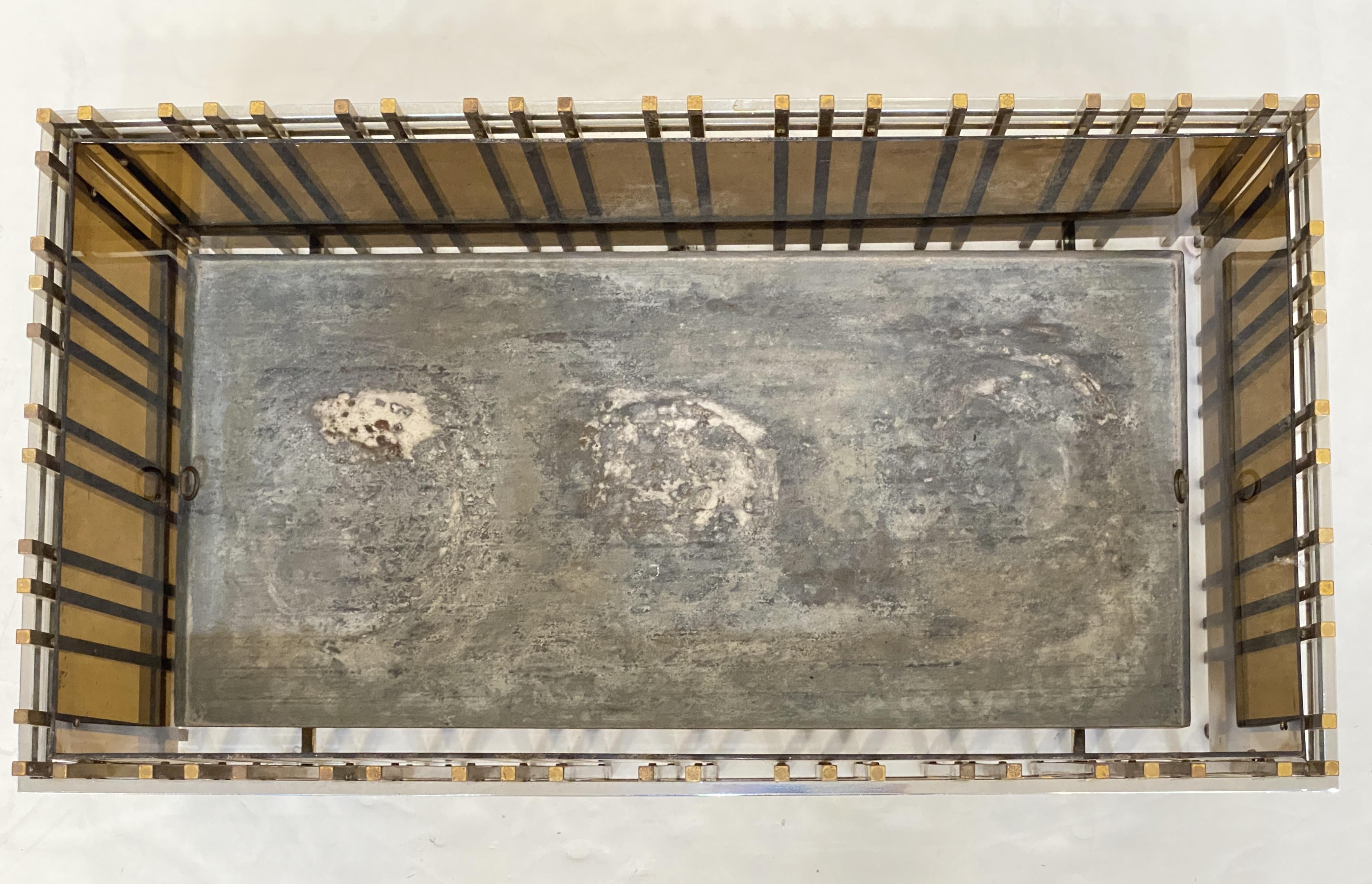 Italian Modern Rectangular Planter Box or Fioriera of Brass and Chrome For Sale 5