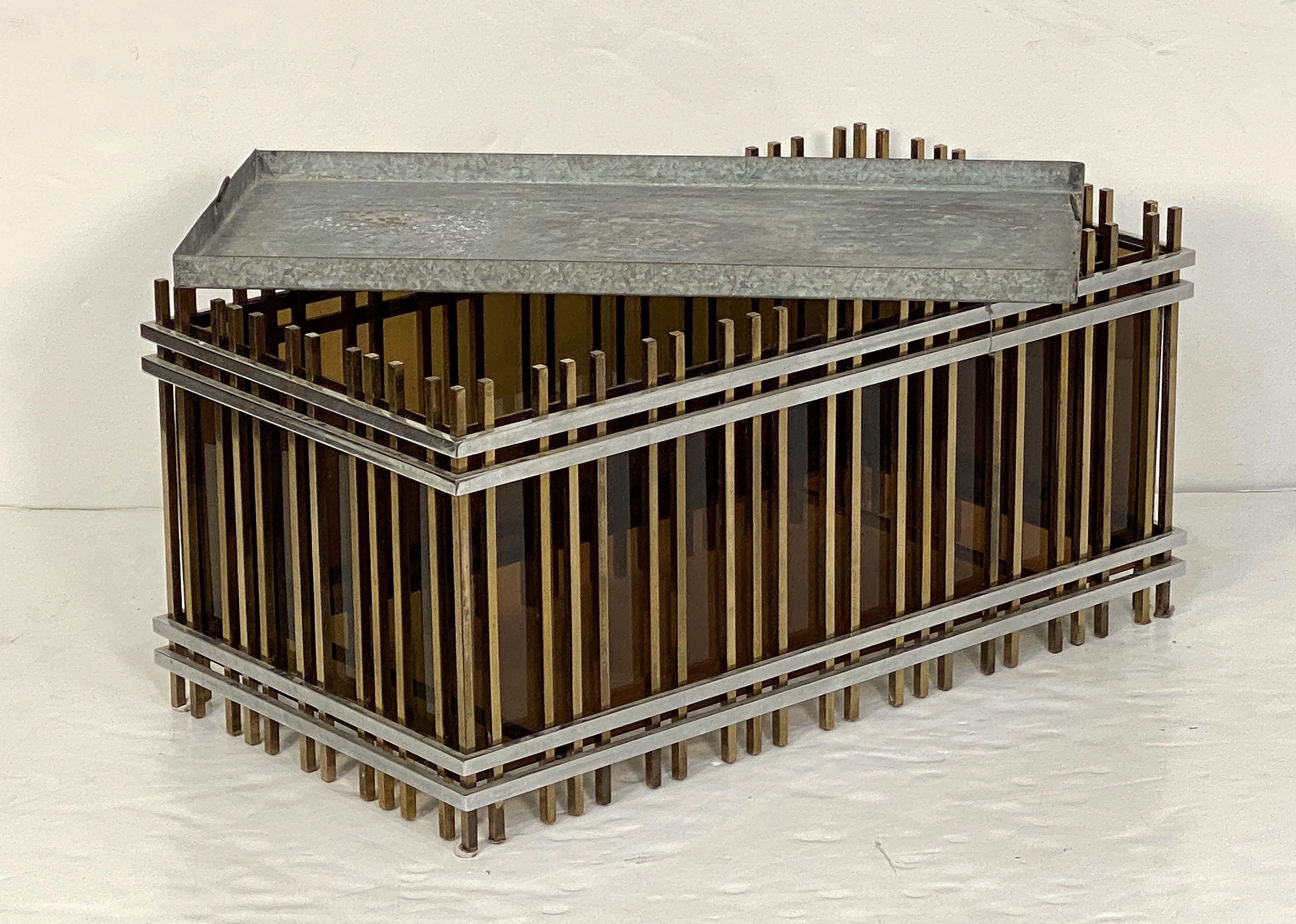 Italian Modern Rectangular Planter Box or Fioriera of Brass and Chrome For Sale 1