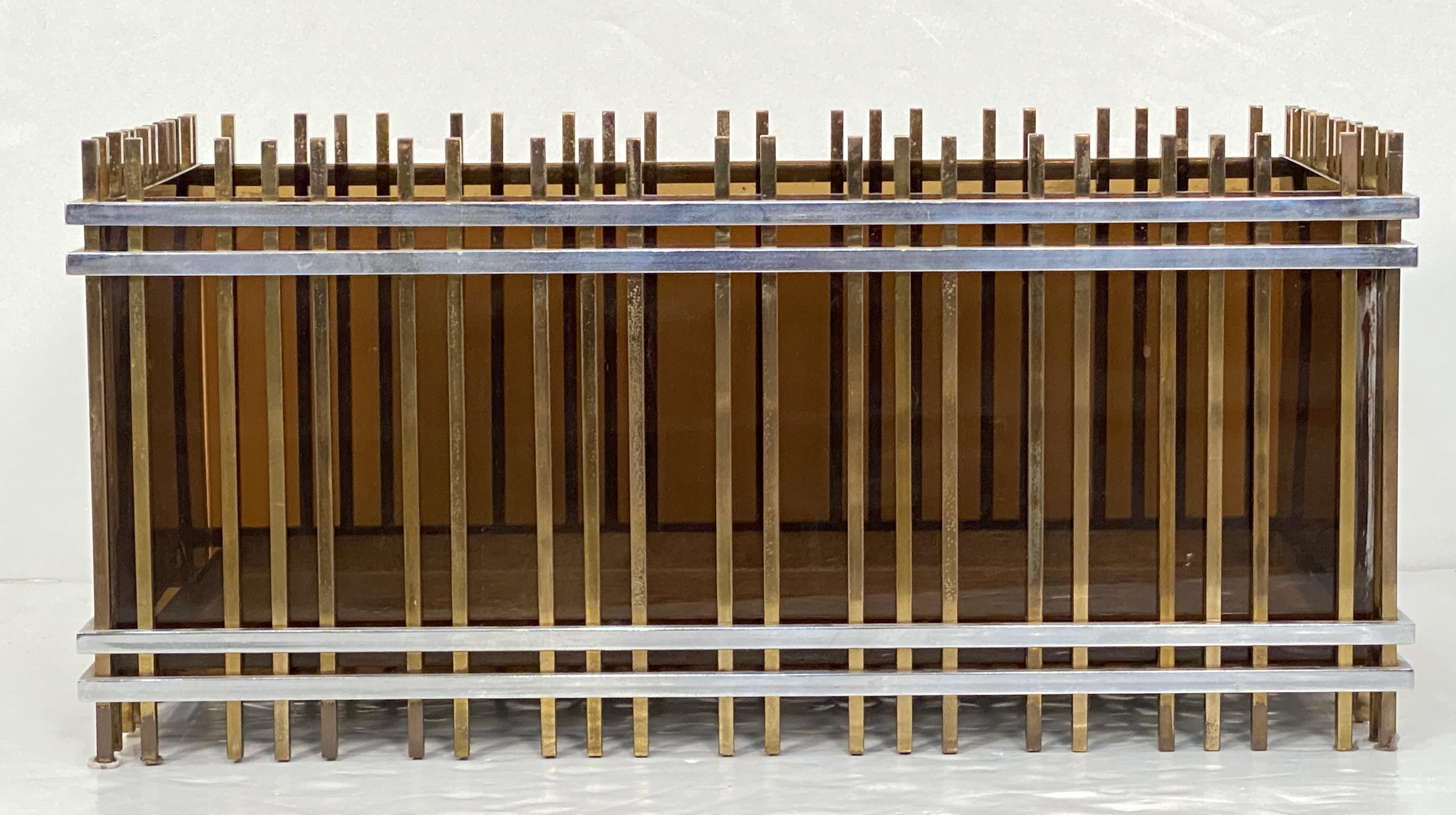 Italian Modern Rectangular Planter Box or Fioriera of Brass and Chrome For Sale 2