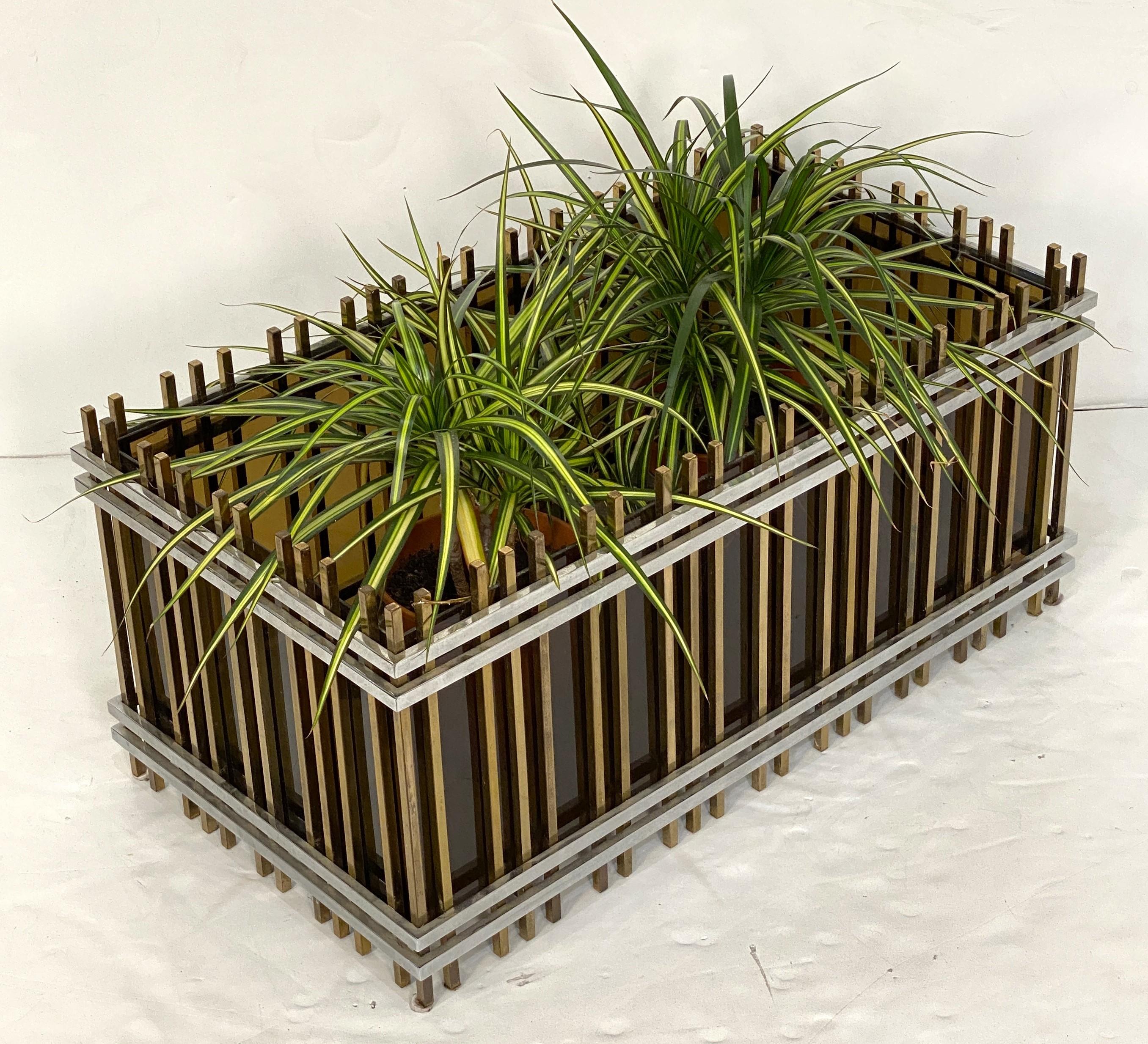 Italian Modern Rectangular Planter Box or Fioriera of Brass and Chrome For Sale 3