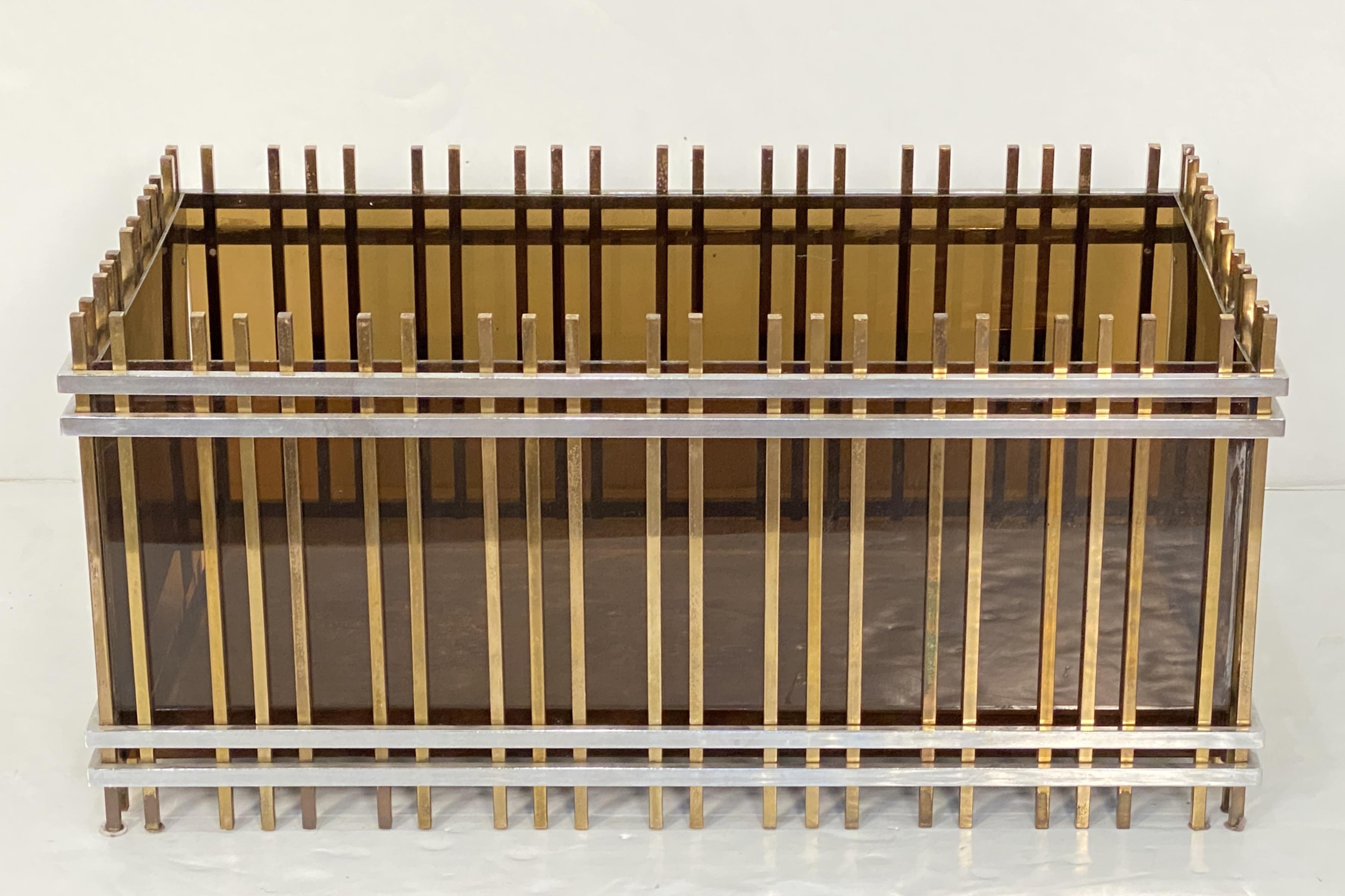 Italian Modern Rectangular Planter Box or Fioriera of Brass and Chrome For Sale 4