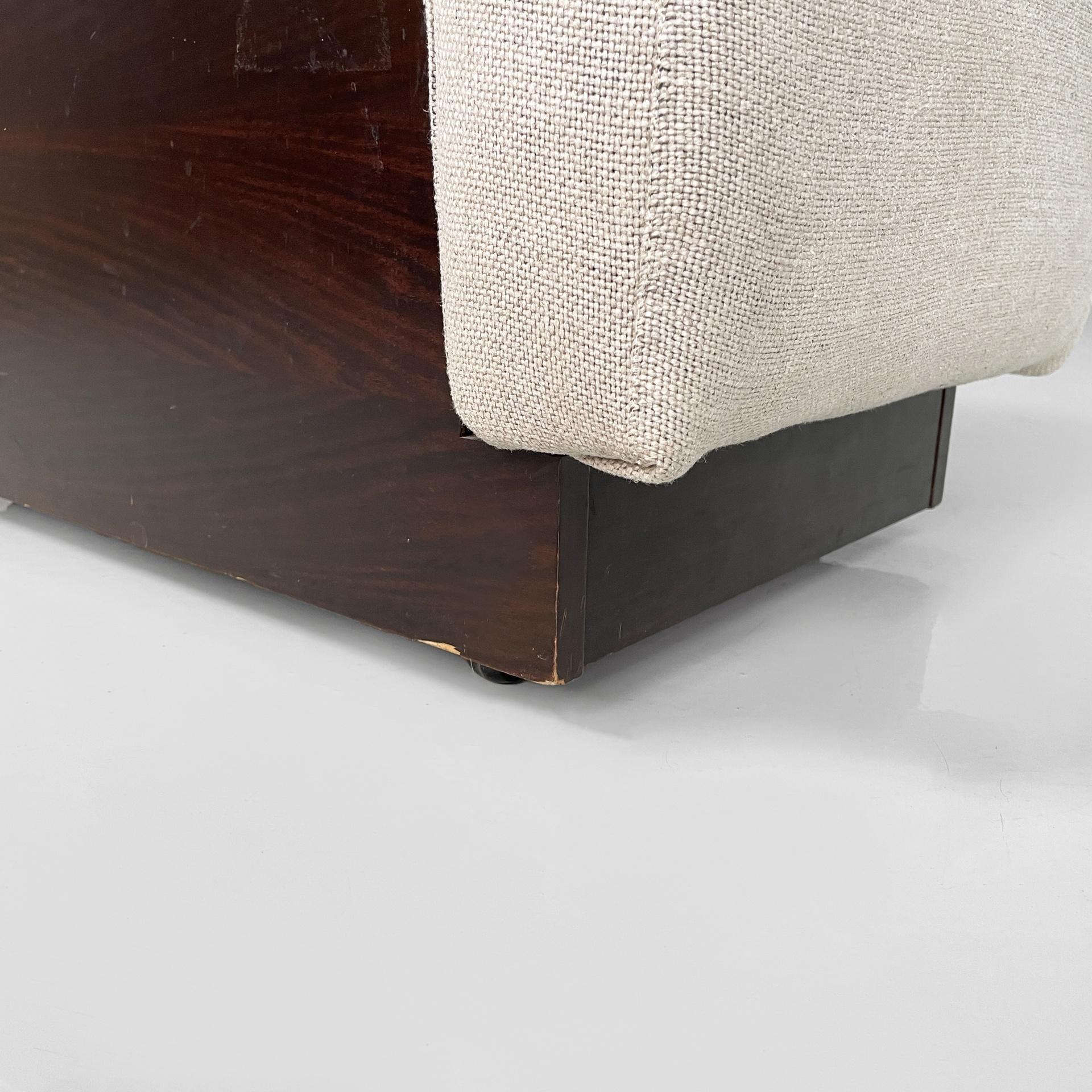 Puf rectangular moderno italiano de madera y tela beige, años 70 en venta 4