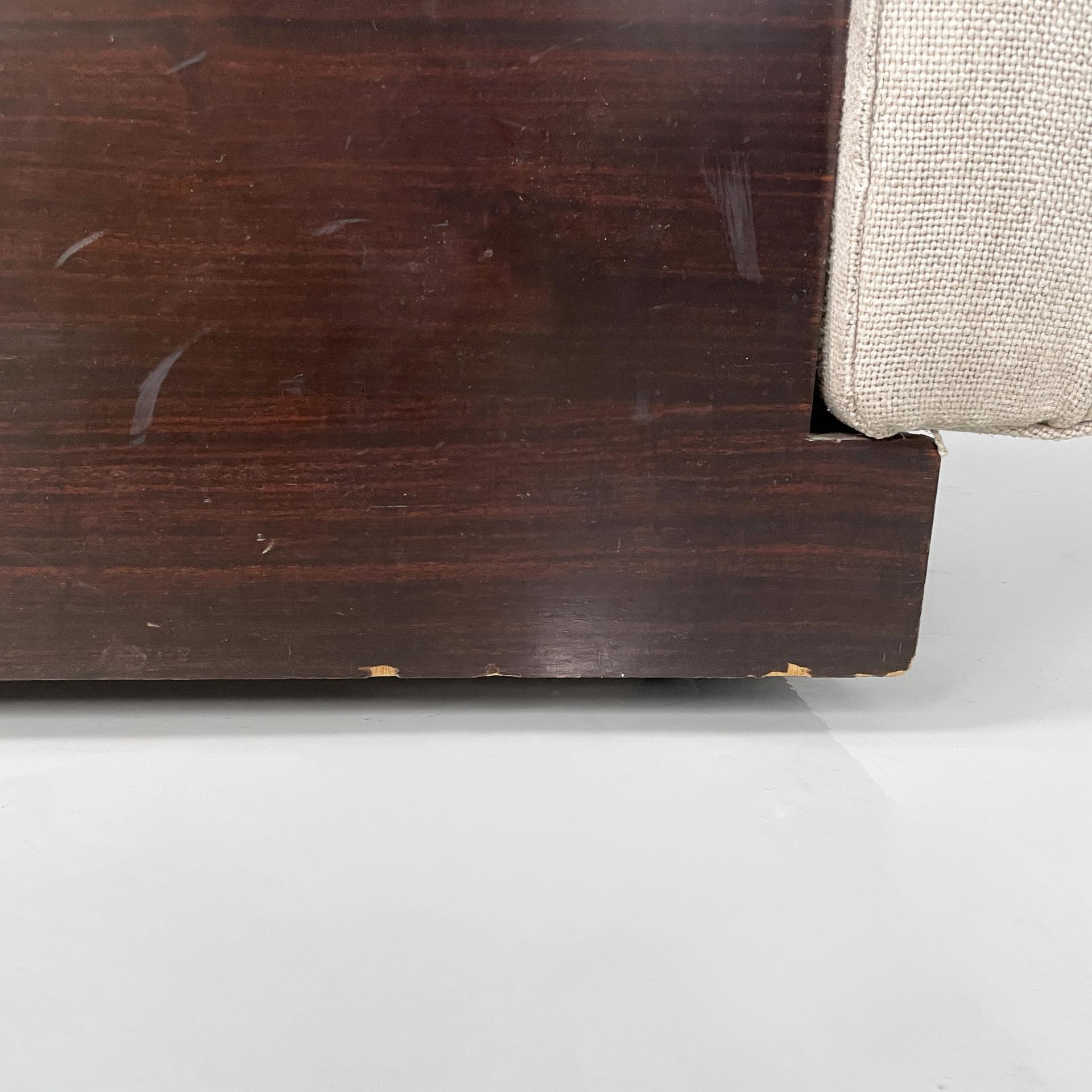 Puf rectangular moderno italiano de madera y tela beige, años 70 en venta 5