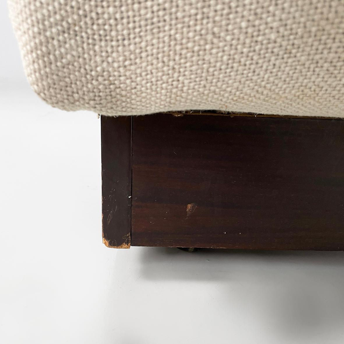 Puf rectangular moderno italiano de madera y tela beige, años 70 en venta 7