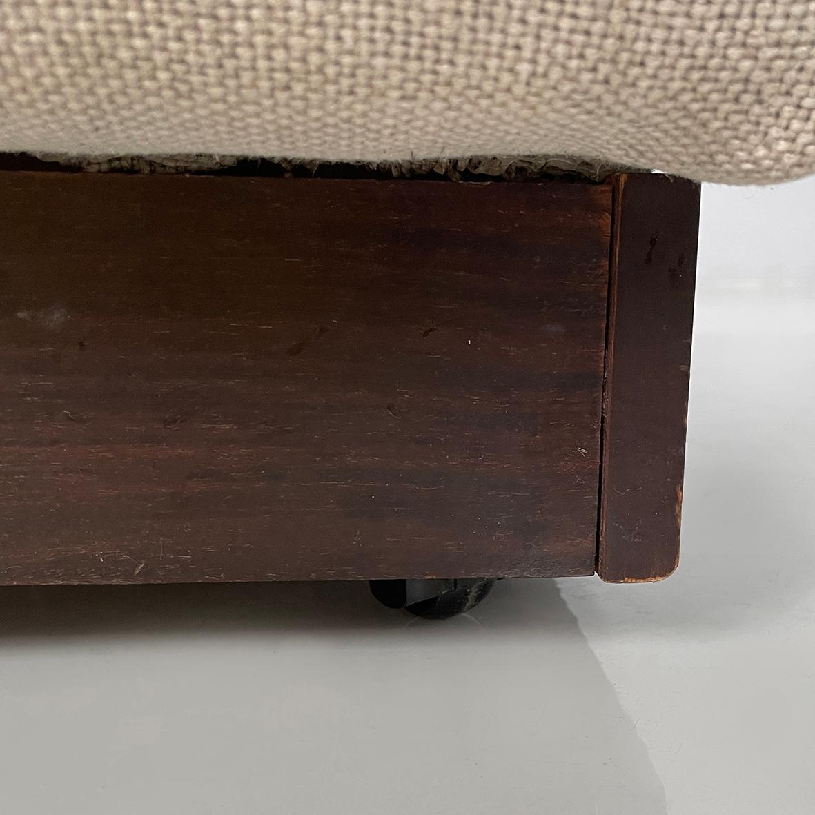 Puf rectangular moderno italiano de madera y tela beige, años 70 en venta 8