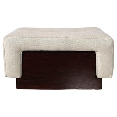 Italian modern rectangular pouf in wood and beige fabric, 1970s