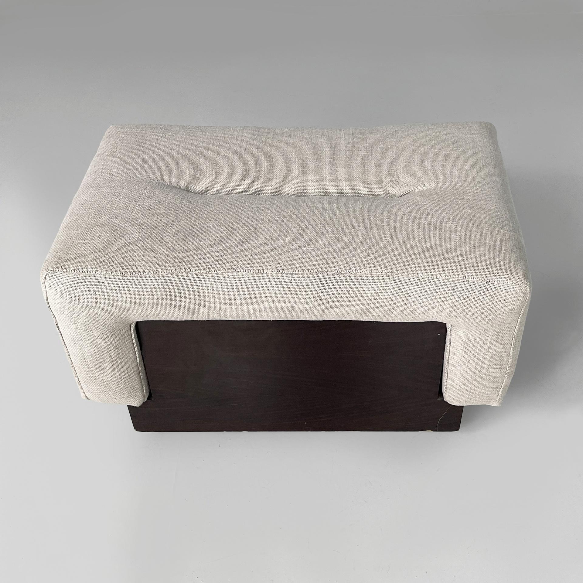 Puf rectangular moderno italiano de madera y tela beige, años 70 Moderno en venta